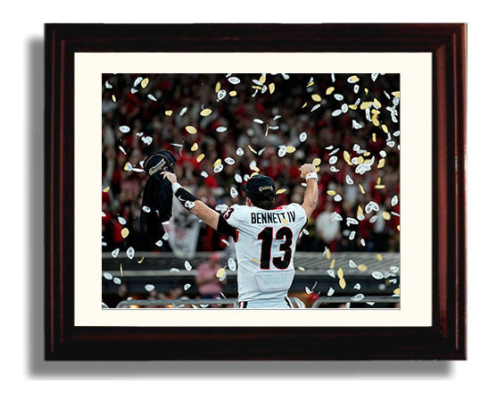 Georgia Football Stetson Bennett Celebration Moment College Football Wall Art 8x10 Beveled Frame wall art print – College Football decor