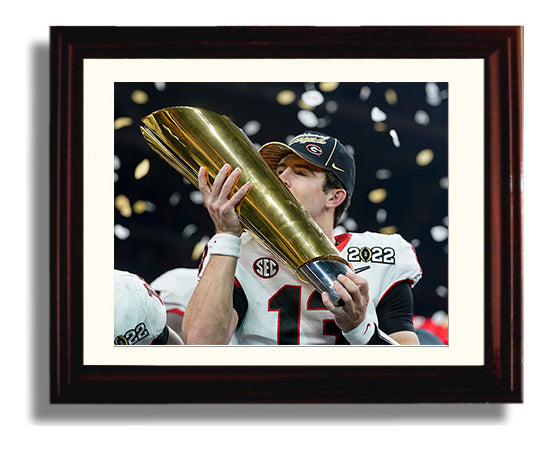 Georgia Football Stetson Bennett Championship Trophy College Football Wall Art 8x10 Beveled Frame wall art print – College Football decor
