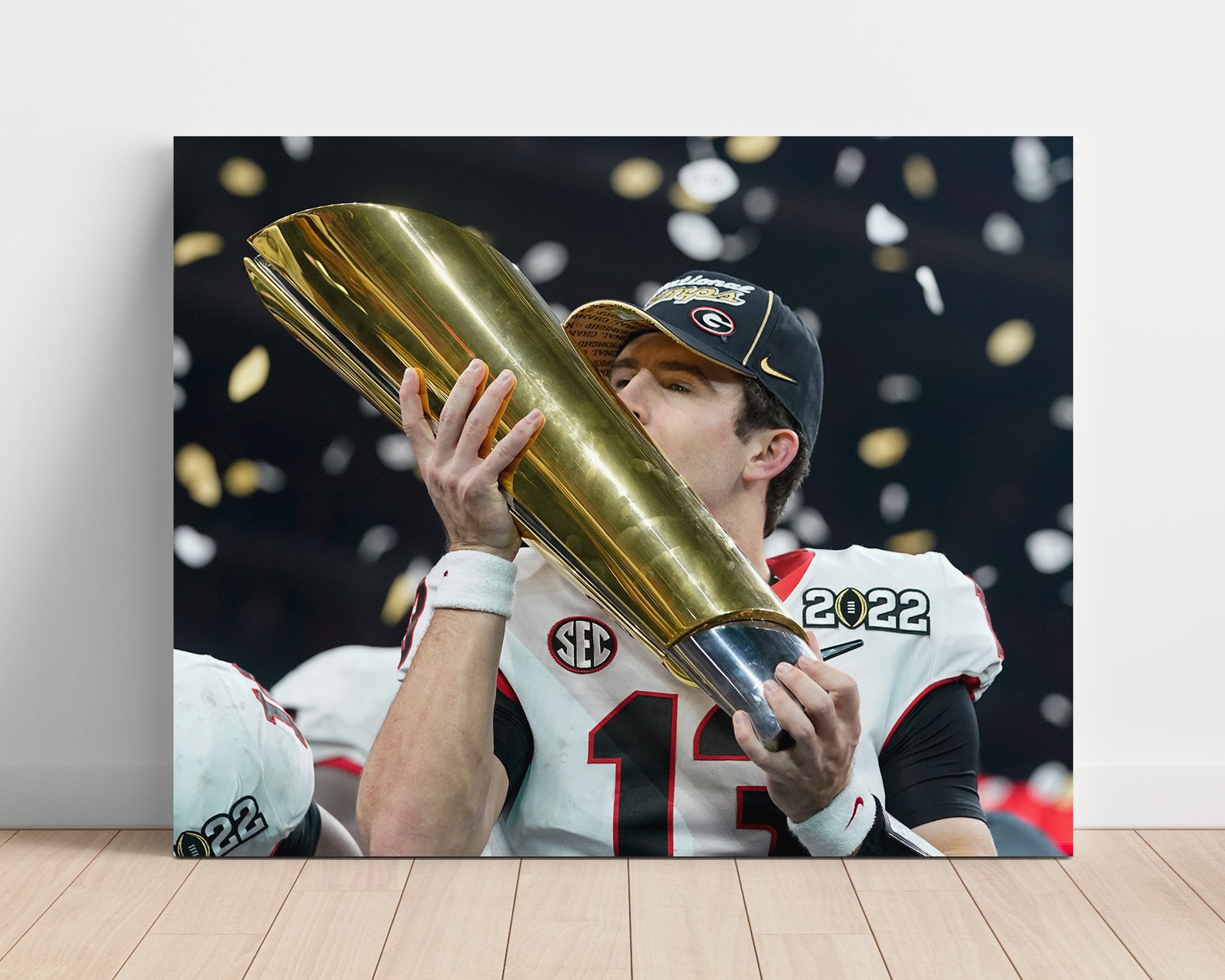 Georgia Football Stetson Bennett Championship Trophy College Football Wall Art 16x20 Unframed Print wall art print – College Football decor