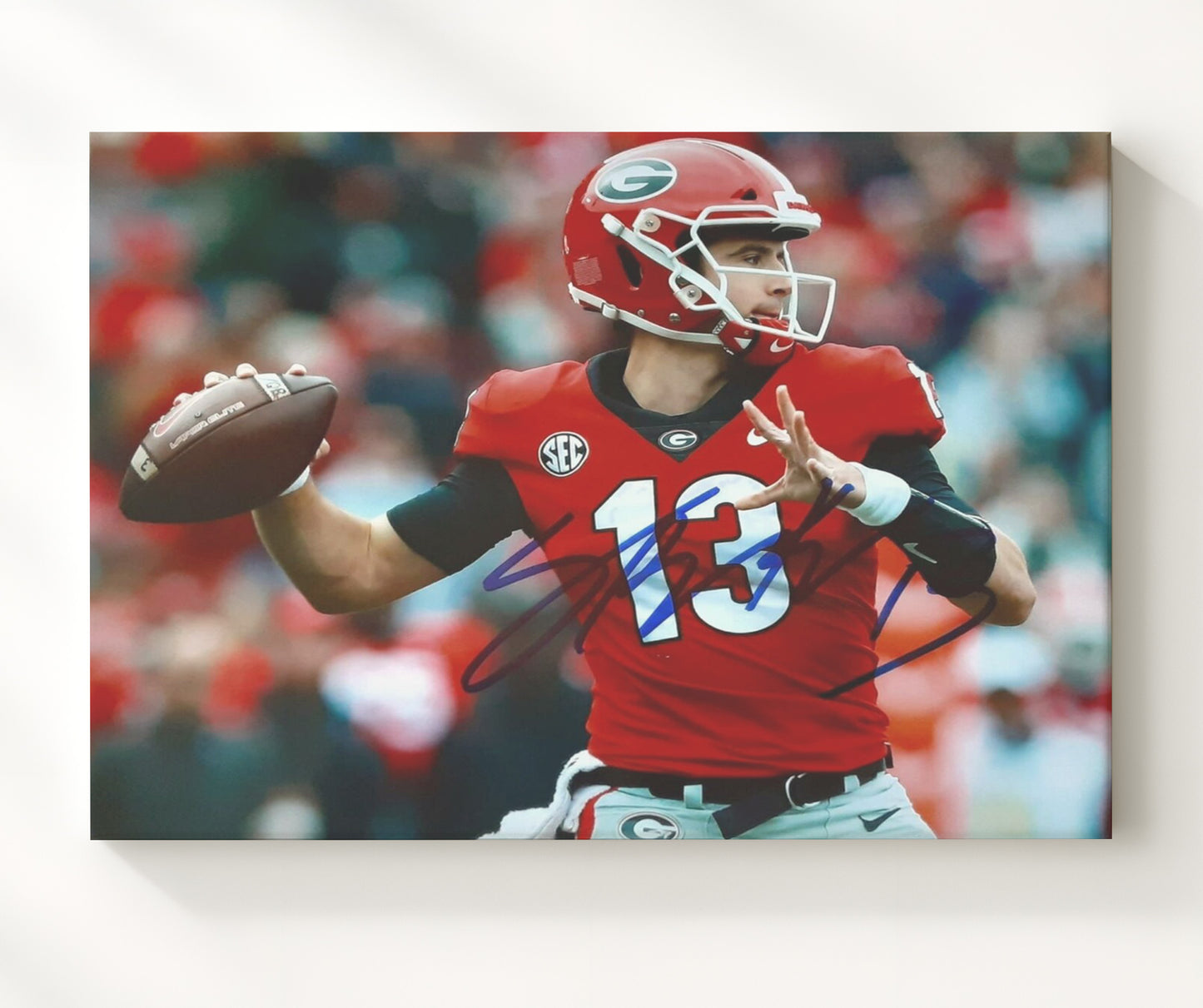 Georgia Football Stetson Bennett Passing Pose College Football Wall Art 20x24 Canvas wall art print – College Football decor