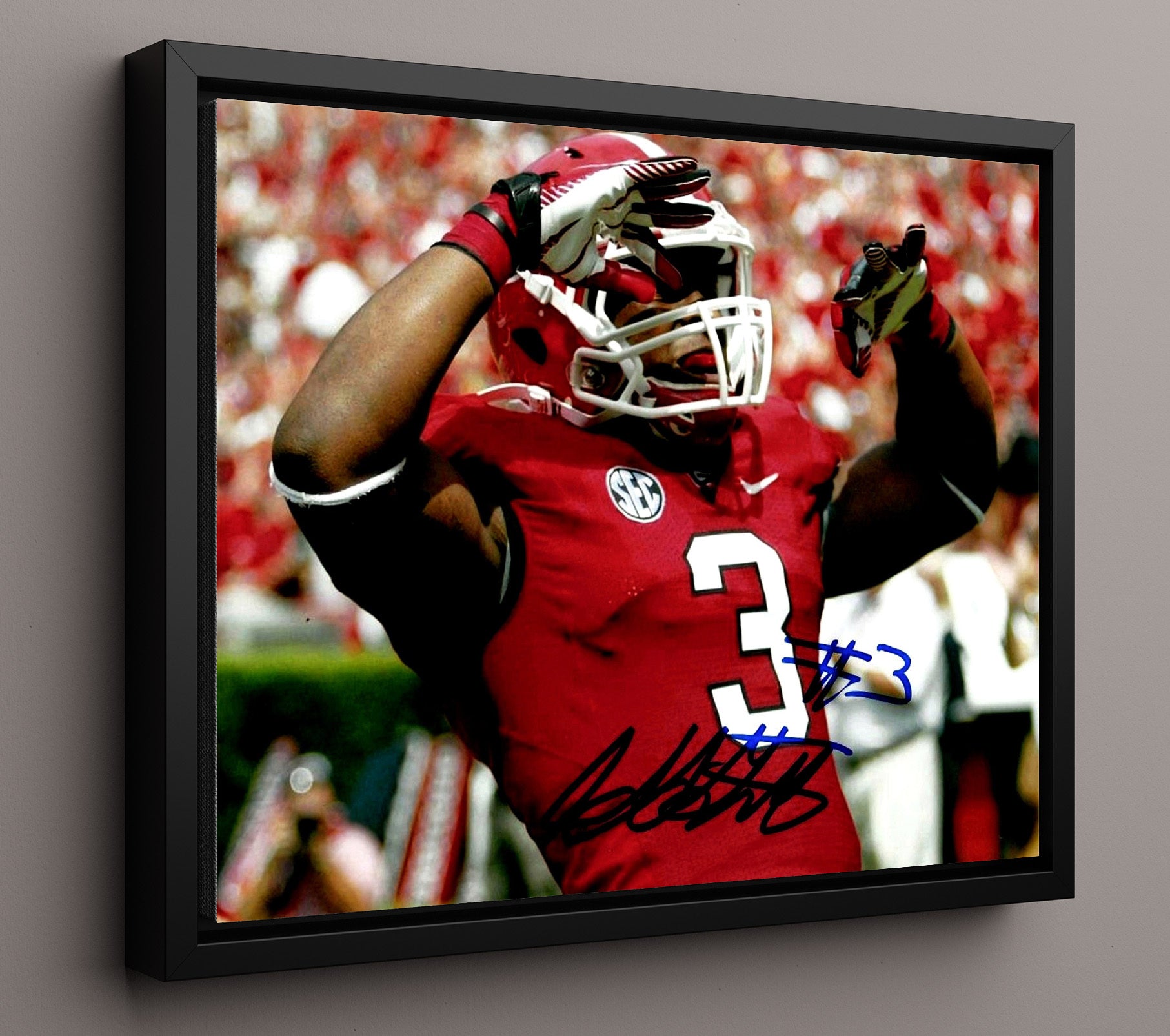 Georgia Football Todd Gurley Explosive Breakaway Run College Football Wall Art 16x20 Framed Canvas wall art print – College Football decor
