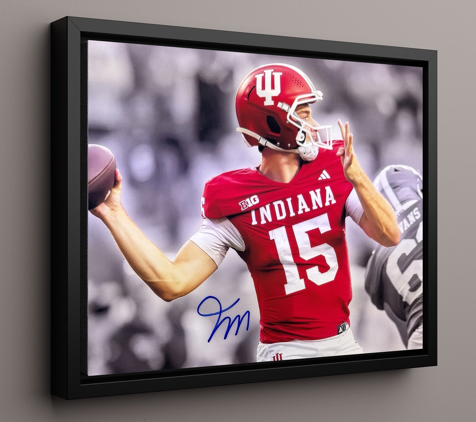 Indiana Football Fernando Mendoza Hoosier Legend Game-Time Throw College Football Wall Art 16x20 Framed Canvas wall art print – College Football decor