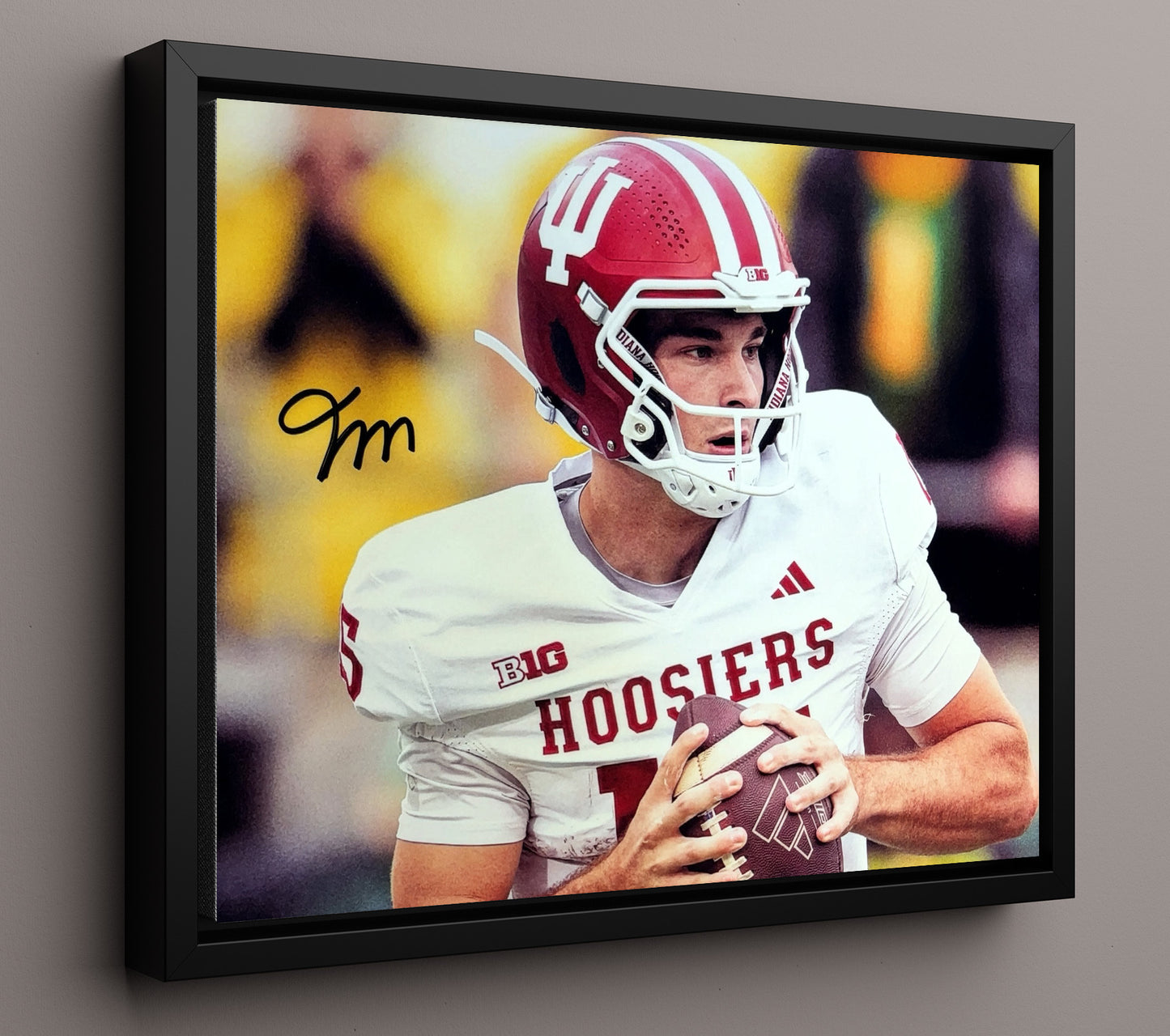 Indiana Football Fernando Mendoza Hoosier Pocket Passing Focus College Football Wall Art 16x20 Framed Canvas wall art print – College Football decor