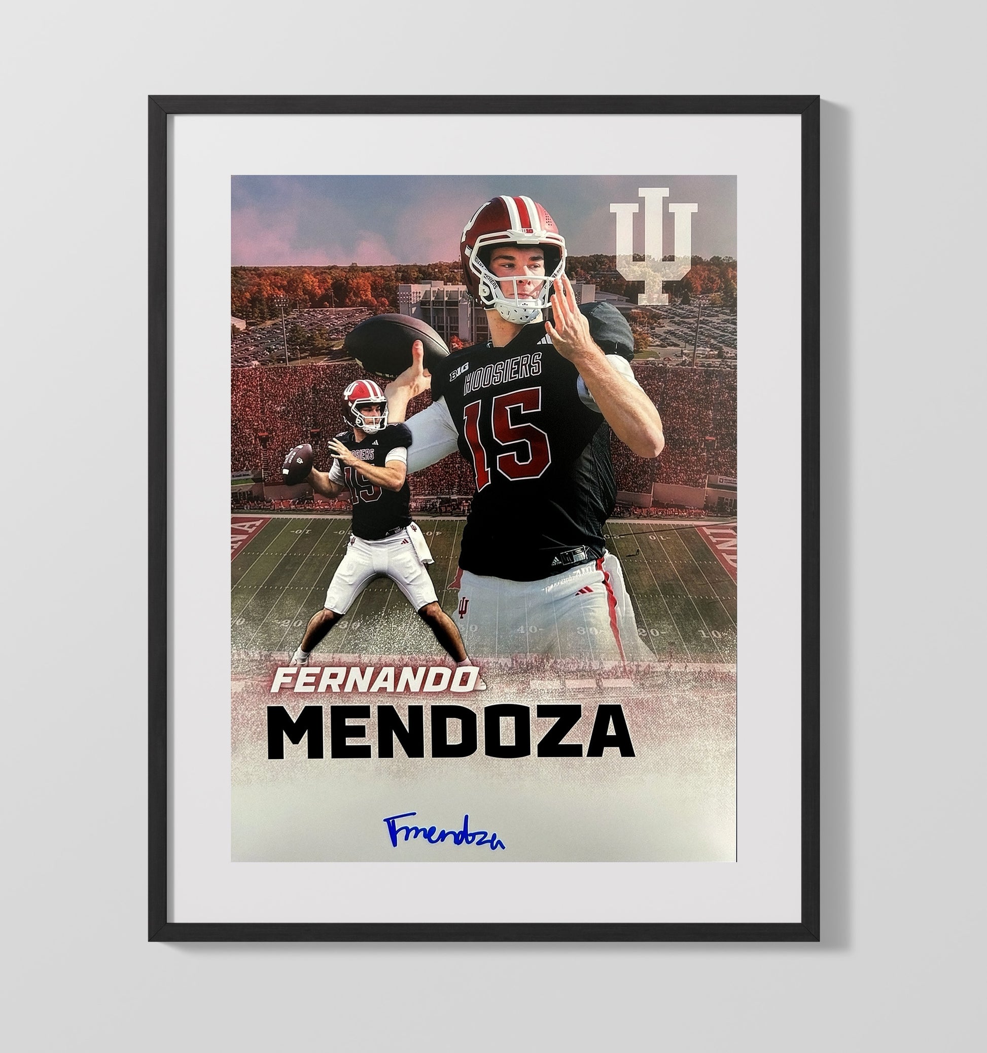 Indiana Football Fernando Mendoza Indiana Icon Dual Action Composite College Football Wall Art 16x20 Gallery Frame wall art print – College Football decor