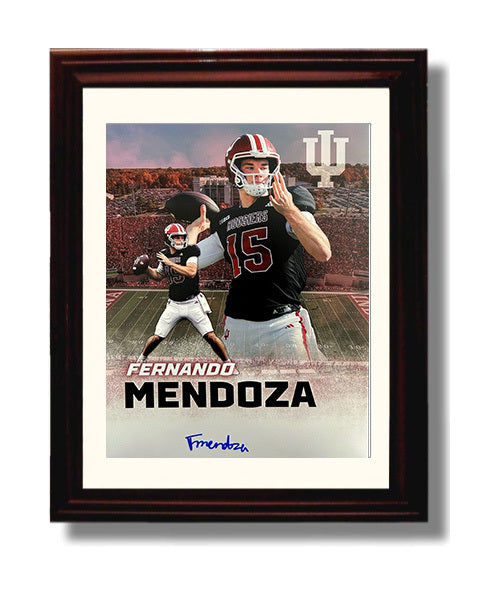 Indiana Football Fernando Mendoza Indiana Icon Dual Action Composite College Football Wall Art 8x10 Beveled Frame wall art print – College Football decor