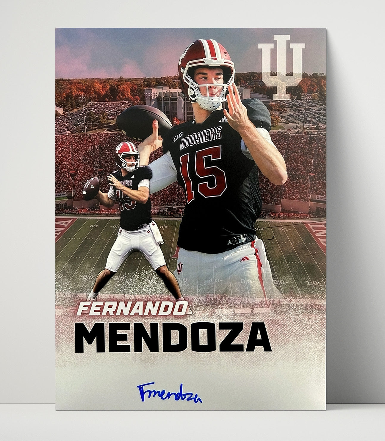 Indiana Football Fernando Mendoza Indiana Icon Dual Action Composite College Football Wall Art 16x20 Unframed Print wall art print – College Football decor