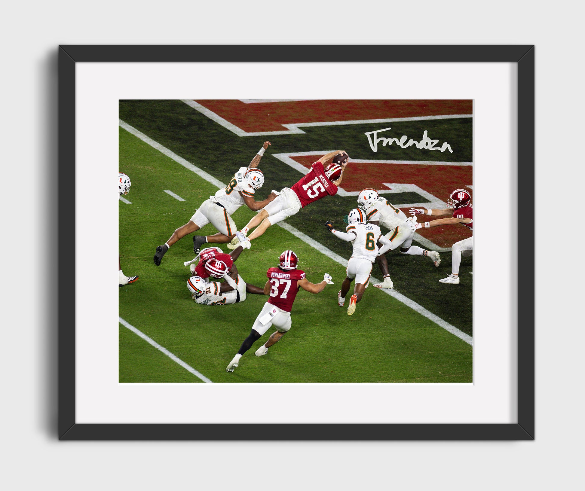 Indiana Football Quarterback Goal Line Dive Championship Play College Football Wall Art 16x20 Gallery Frame wall art print – College Football decor