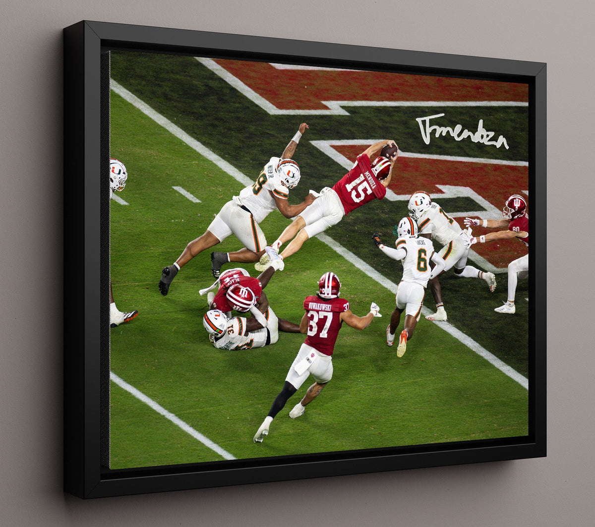 Indiana Football - Quarterback Goal Line Dive Championship Play 8x10 Framed Canvas college football wall art