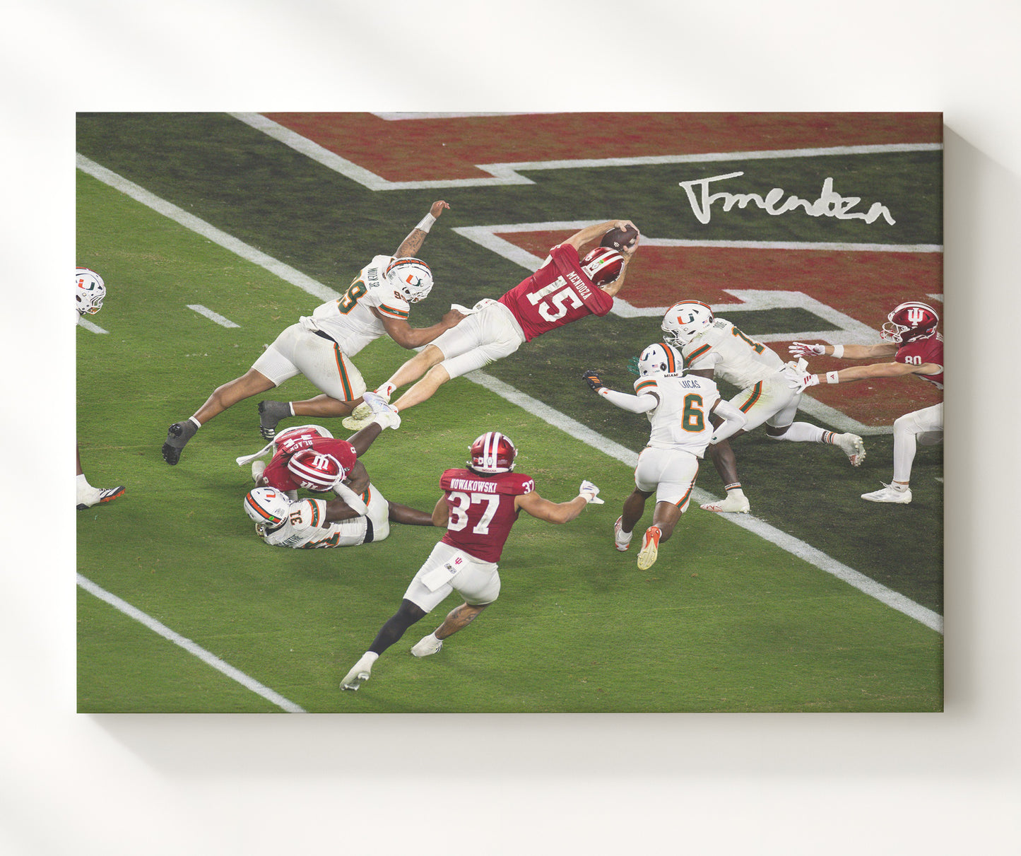 Indiana Football Quarterback Goal Line Dive Championship Play College Football Wall Art 20x24 Canvas wall art print – College Football decor