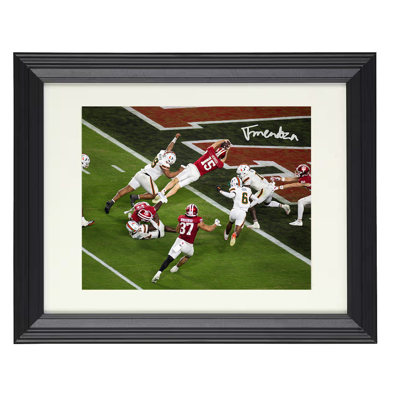 Indiana Quarterback Goal Line Dive Championship Play 8x10 black beveled frame college football wall art