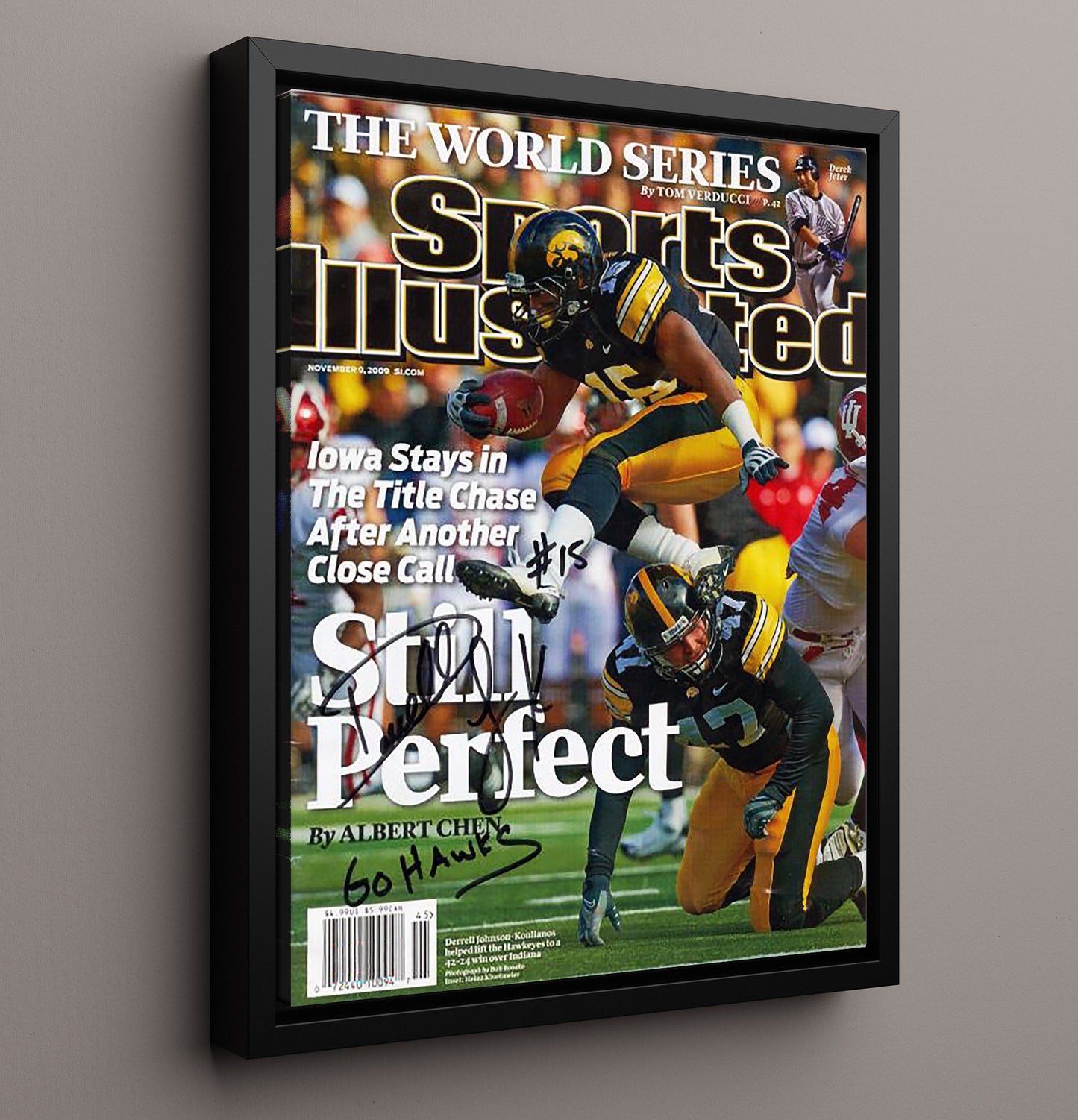 Iowa Football Derrell Johnson-Koulianos SI Cover Action 2009 College Football Wall Art 16x20 Framed Canvas wall art print – College Football decor