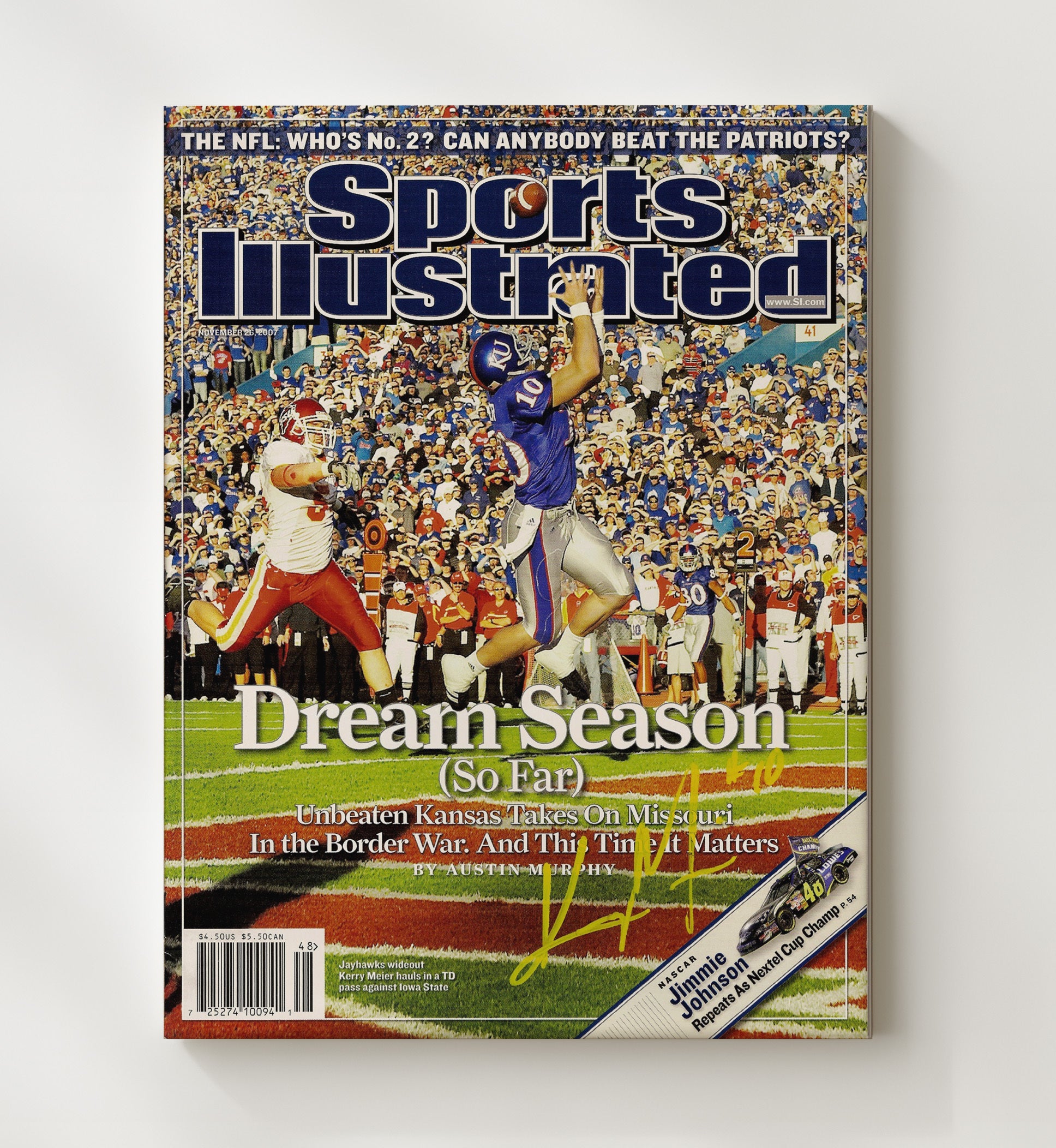 Kansas Football Dream Season SI Cover Catch Moment 2007 College Football Wall Art 20x24 Canvas wall art print – College Football decor