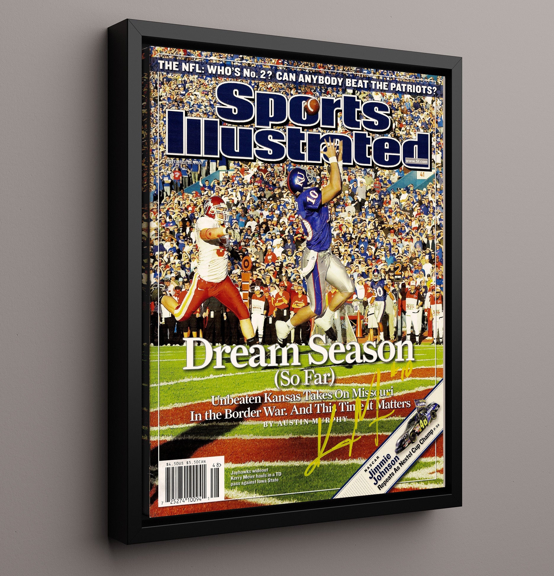 Kansas Football Dream Season SI Cover Catch Moment 2007 College Football Wall Art 16x20 Framed Canvas wall art print – College Football decor