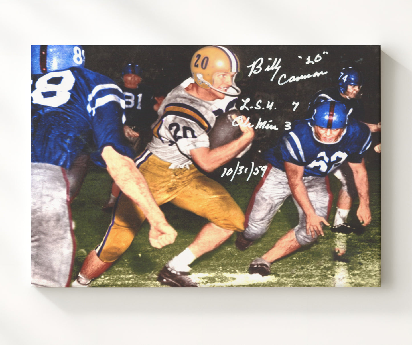 LSU Football Billy Cannon Open Field Sprint Vintage College Football Wall Art 20x24 Canvas wall art print – College Football decor