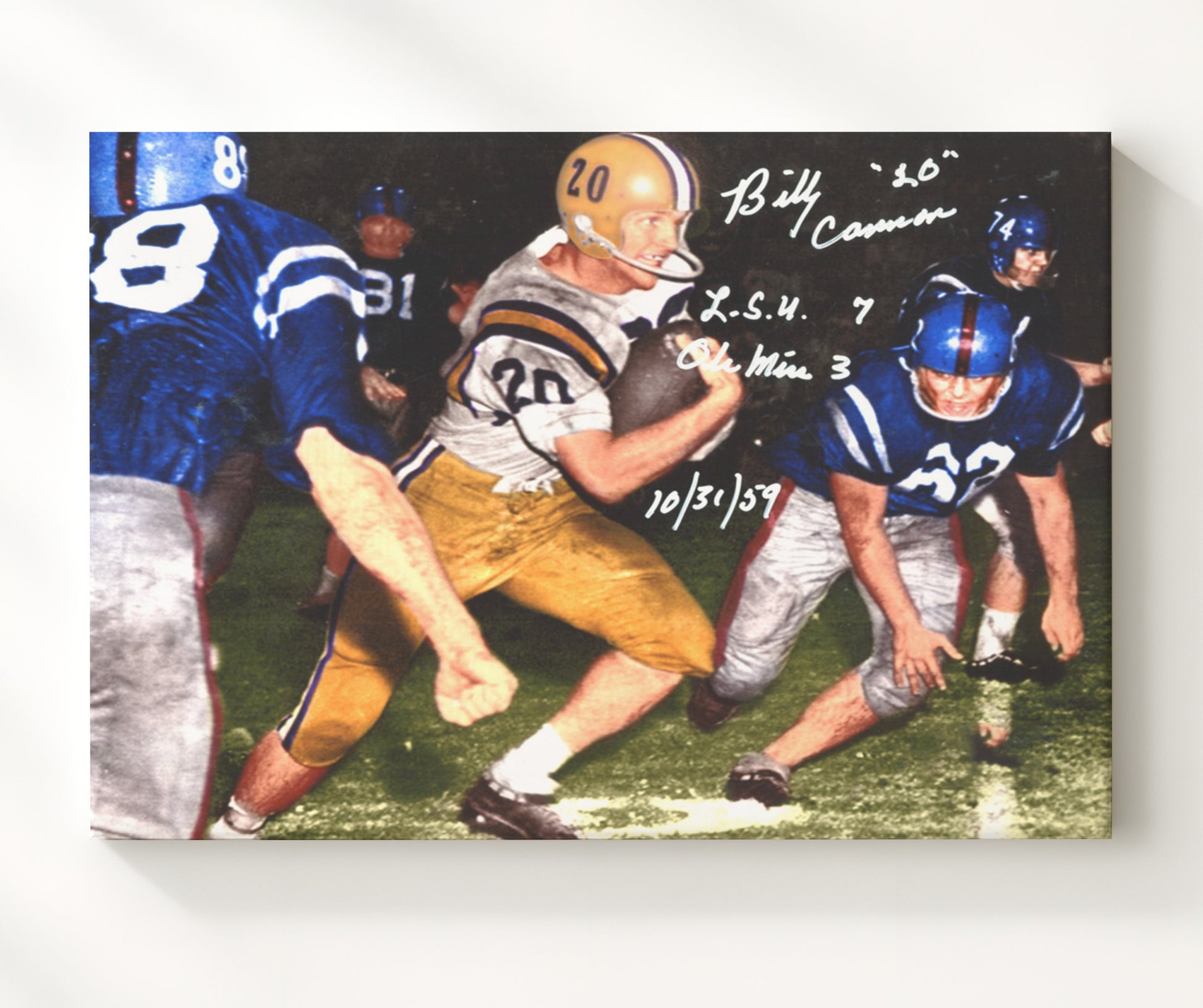 LSU Football Billy Cannon Open Field Sprint Vintage College Football Wall Art 20x24 Canvas wall art print – College Football decor