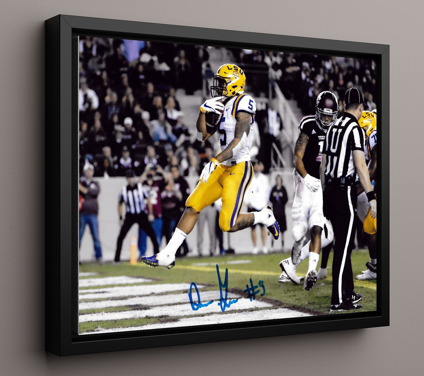 LSU Football - Derrius Guice Running Through Contact 8x10 Framed Canvas college football wall art