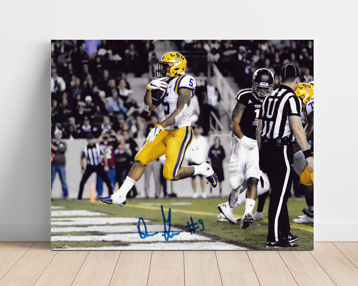 LSU Football Derrius Guice Running Through Contact College Football Wall Art 16x20 Unframed Print wall art print – College Football decor