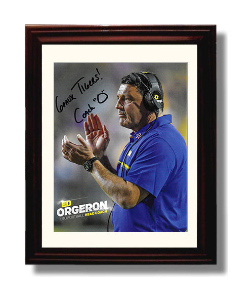 LSU Football Ed Orgeron Sideline Command Geaux Tigers College Football Wall Art 8x10 Beveled Frame wall art print – College Football decor