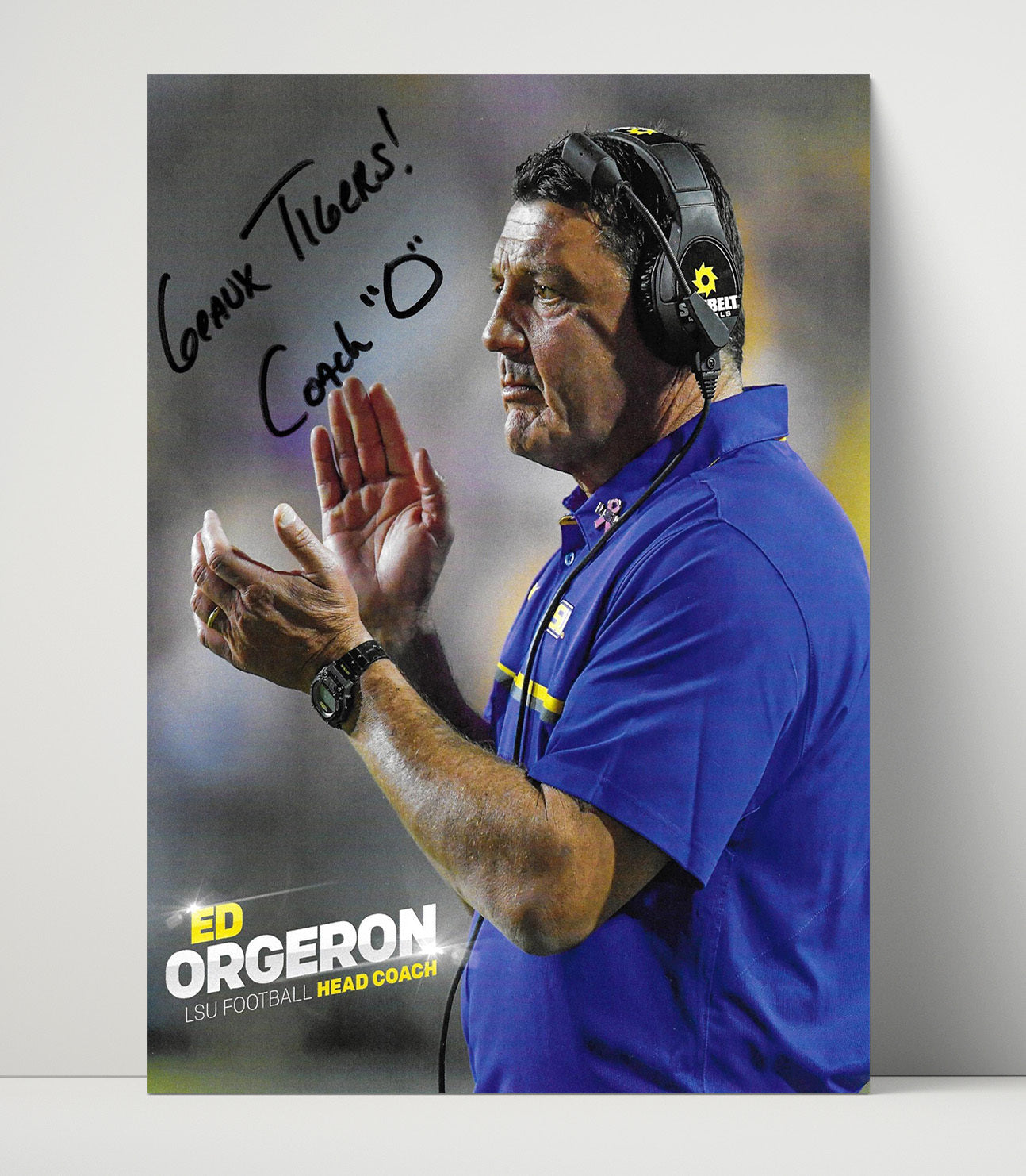 LSU Football Ed Orgeron Sideline Command Geaux Tigers College Football Wall Art 16x20 Unframed Print wall art print – College Football decor