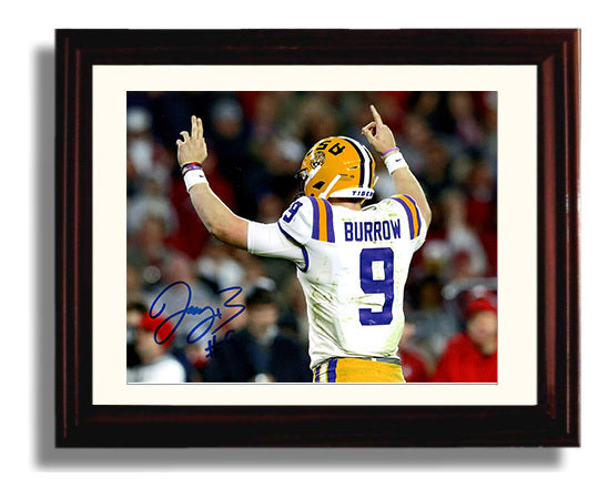LSU Football Joe Burrow Back Jersey Victory Pose College Football Wall Art 8x10 Beveled Frame wall art print – College Football decor