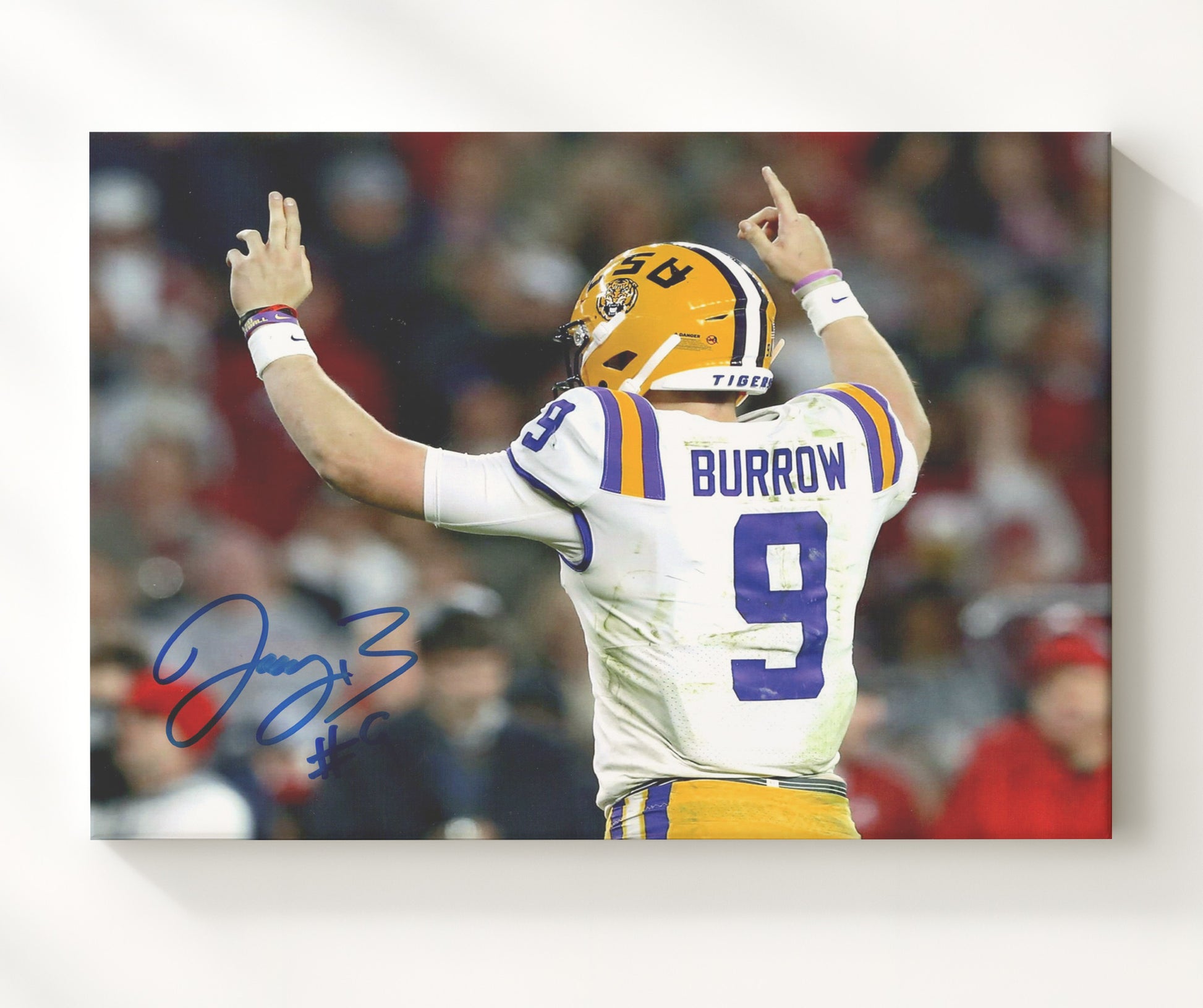 LSU Football Joe Burrow Back Jersey Victory Pose College Football Wall Art 20x24 Canvas wall art print – College Football decor