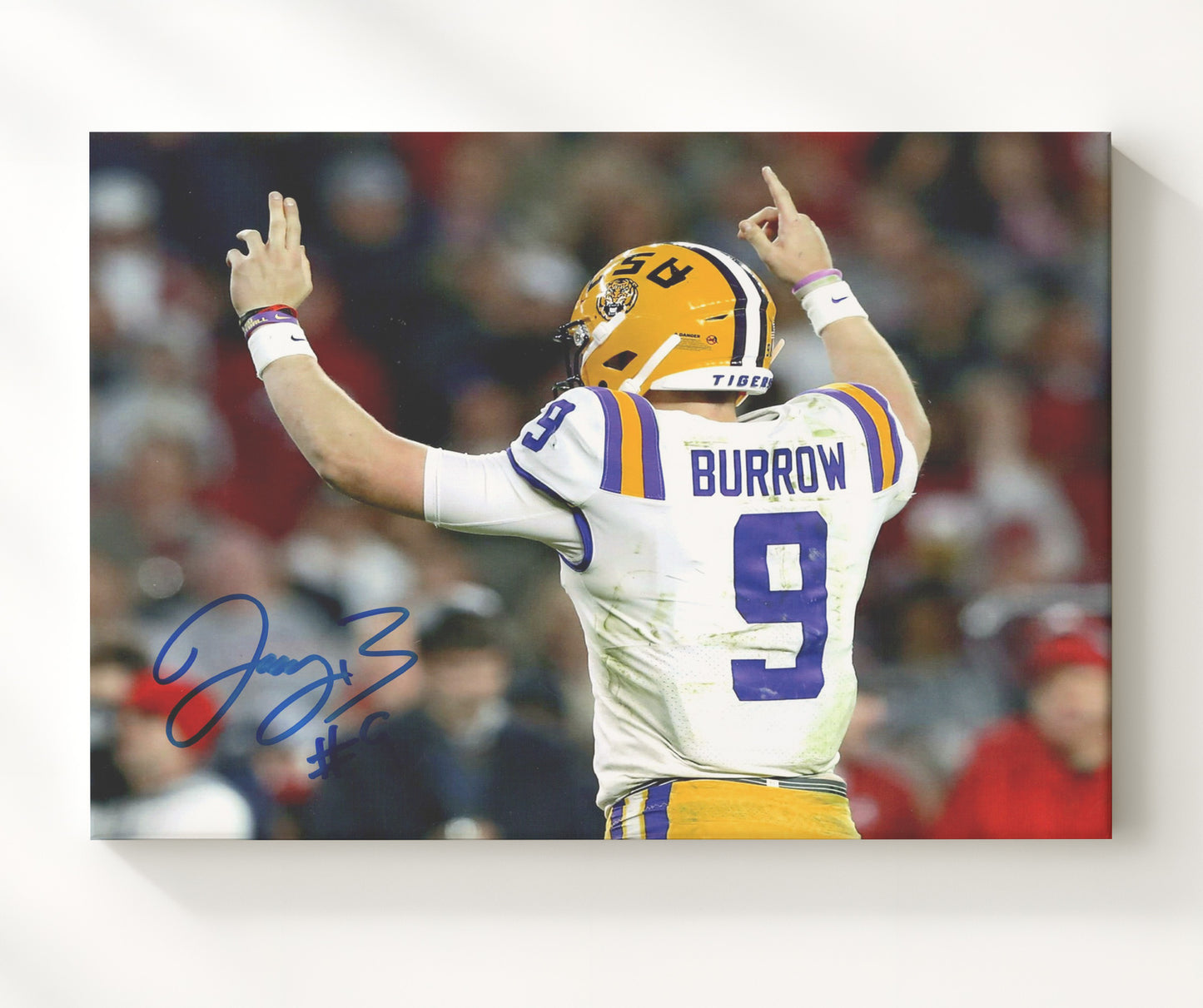 LSU Football - Joe Burrow Back Jersey Victory Pose 8x10 Canvas college football wall art