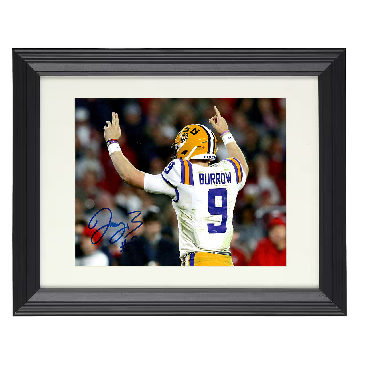 LSU Football - Joe Burrow Back Jersey Victory Pose 8x10 Beveled Frame college football wall art