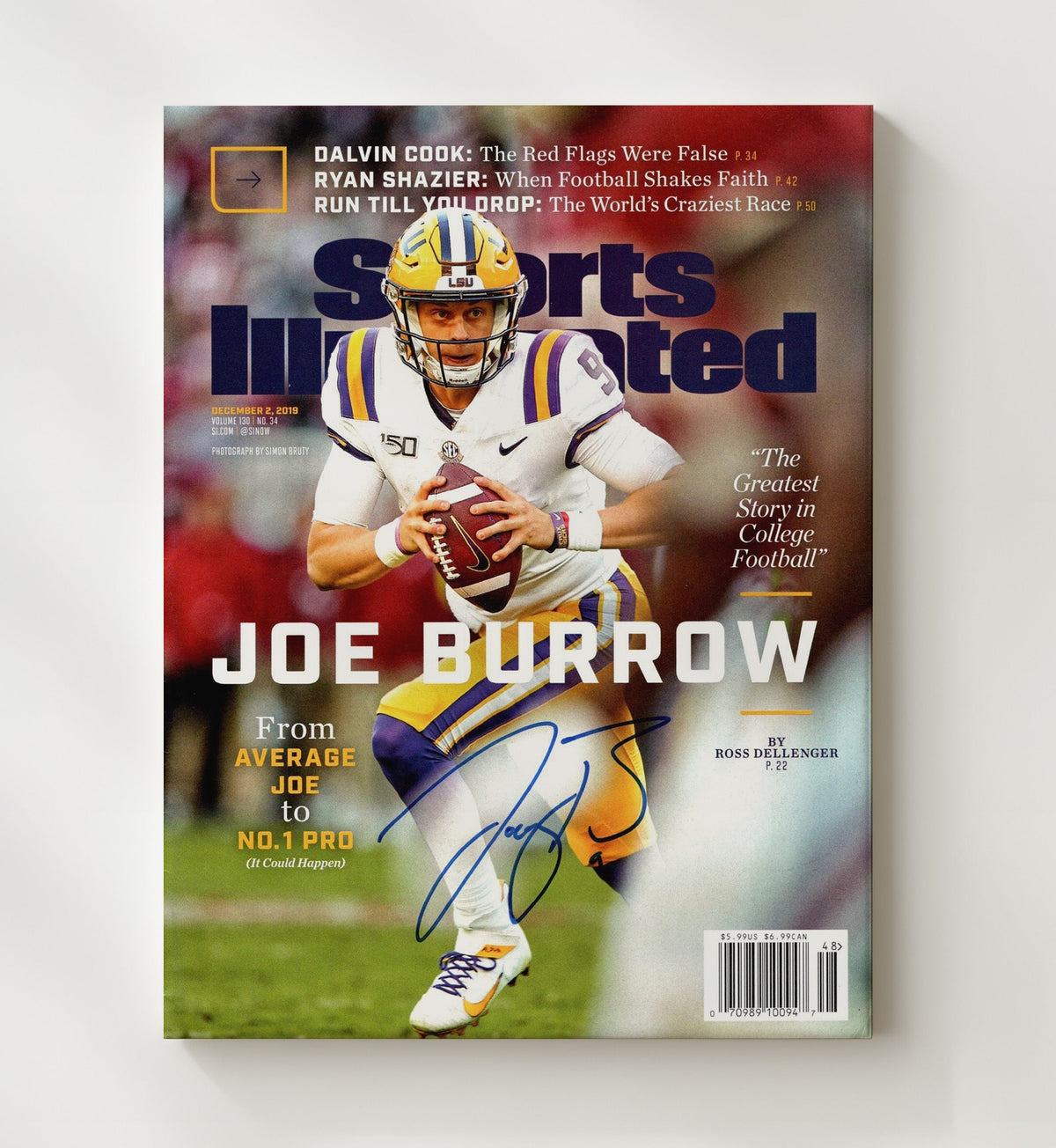 LSU Football - Joe Burrow Breakout Season SI Cover 2019 8x10 Canvas college football wall art