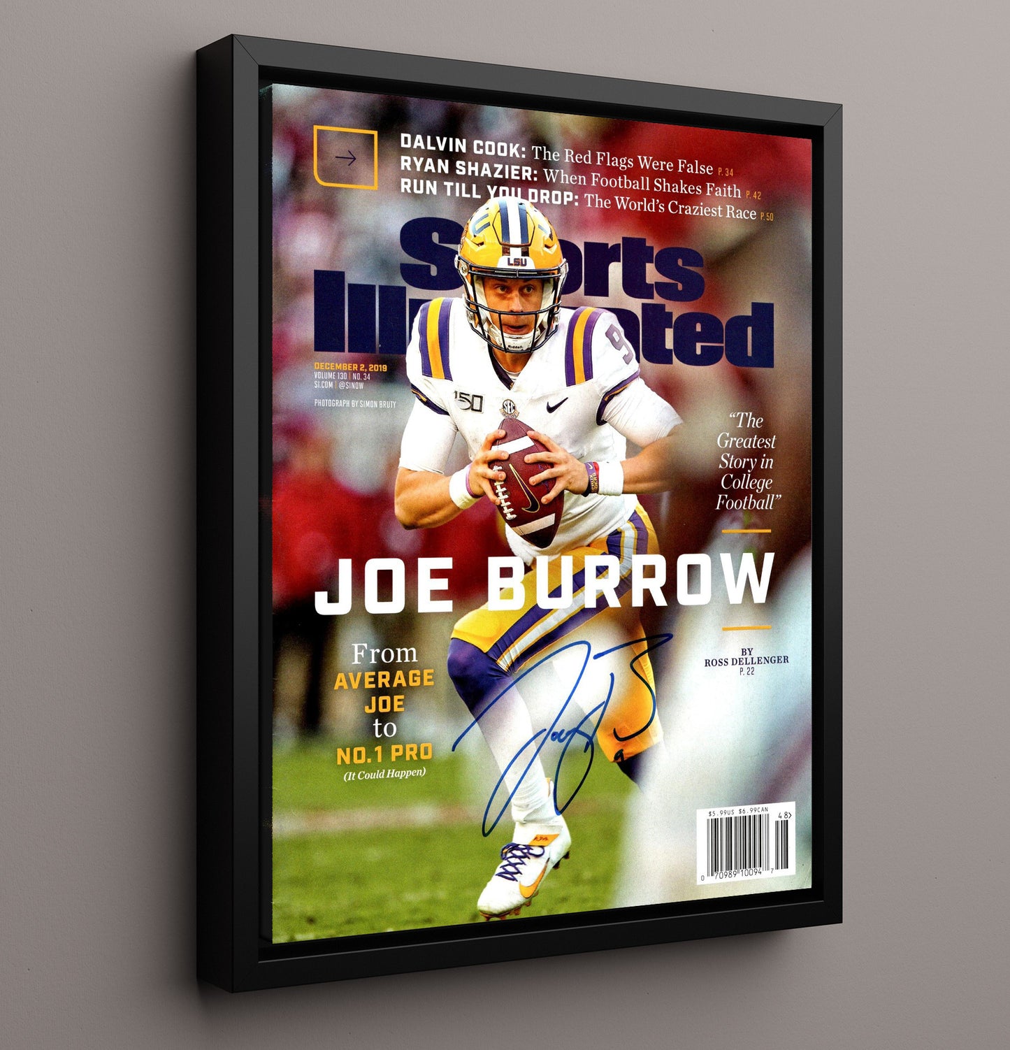 LSU Football Joe Burrow Breakout Season SI Cover 2019 College Football Wall Art 16x20 Framed Canvas wall art print – College Football decor