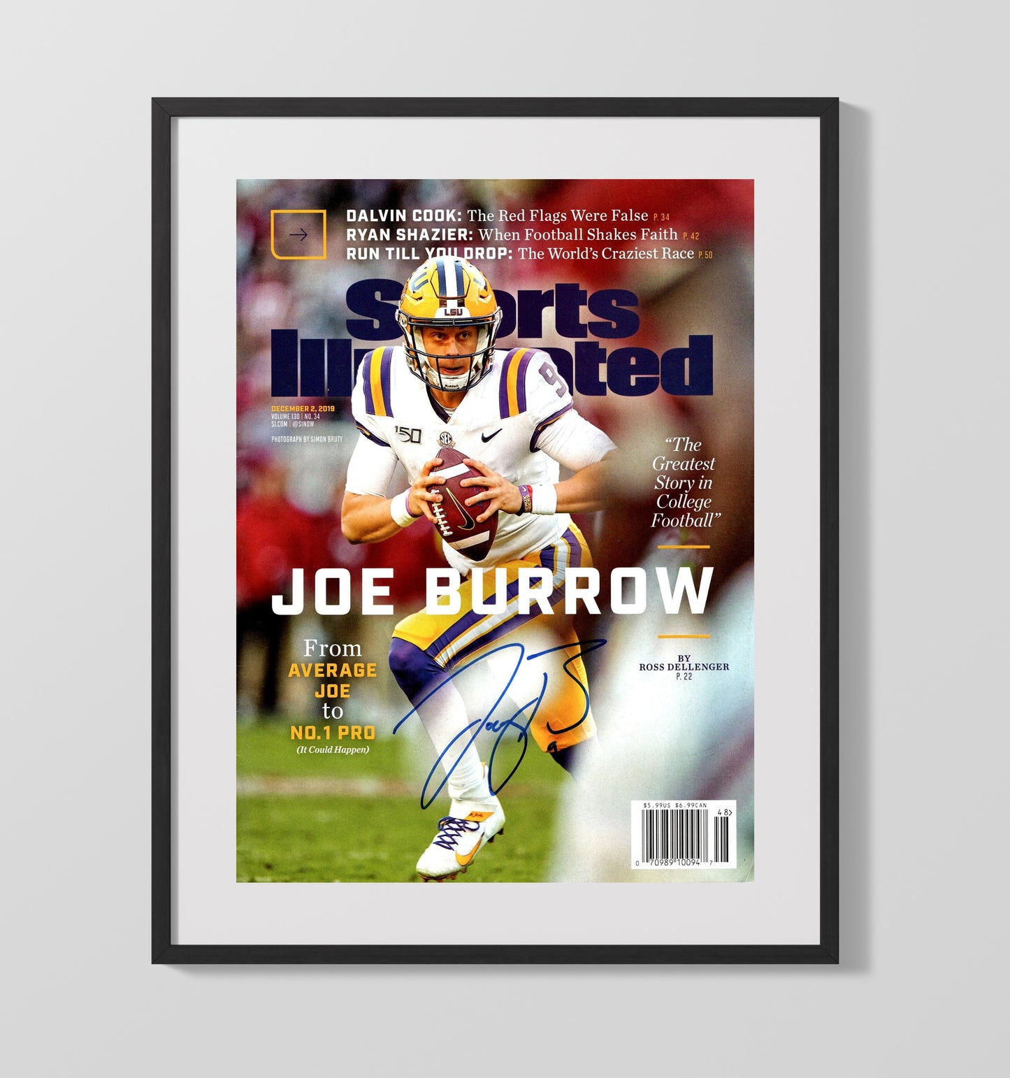 LSU Football Joe Burrow Breakout Season SI Cover 2019 College Football Wall Art 16x20 Gallery Frame wall art print – College Football decor