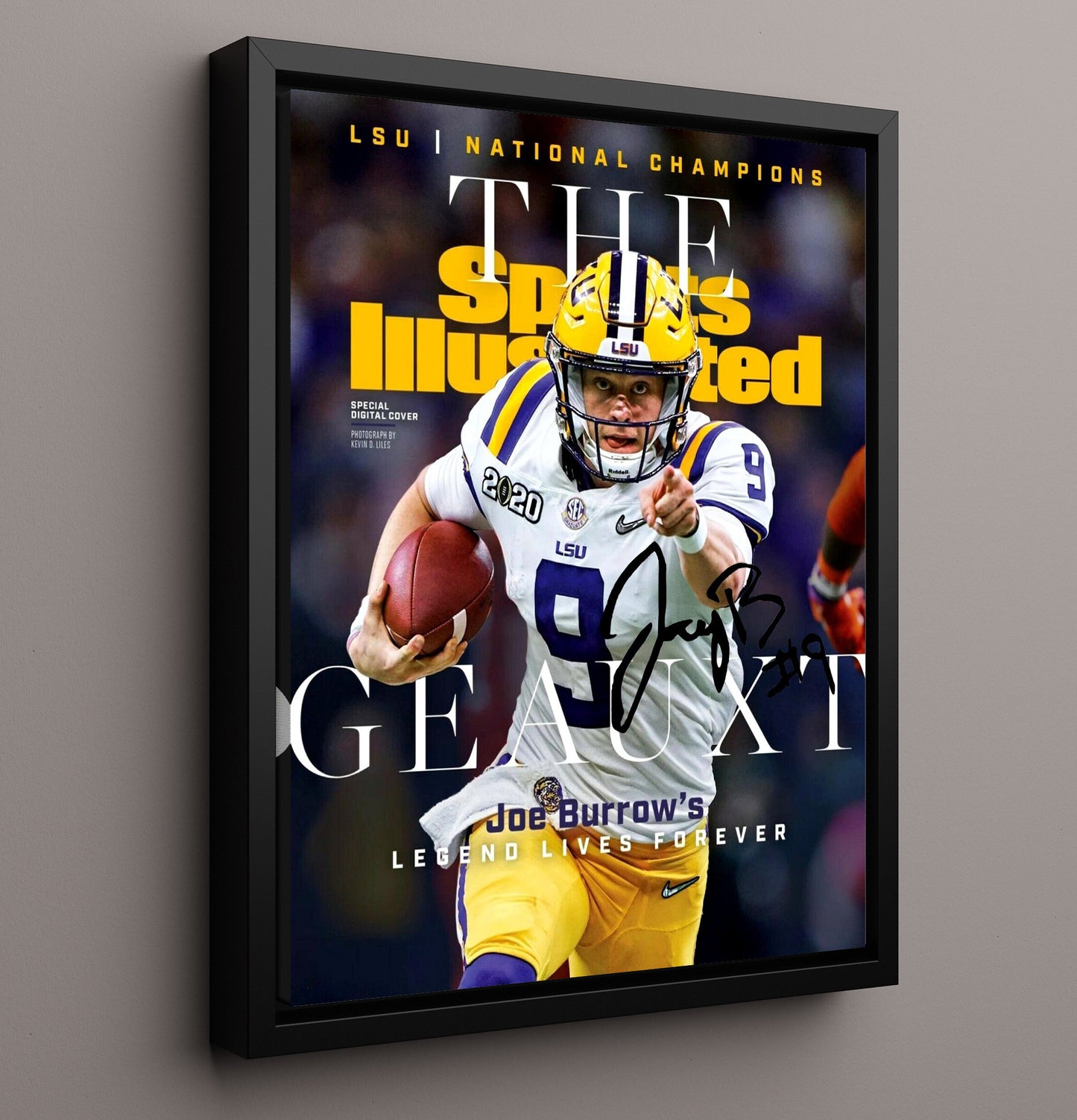 LSU Football Joe Burrow National Championship SI Cover 2020 College Football Wall Art 16x20 Framed Canvas wall art print – College Football decor