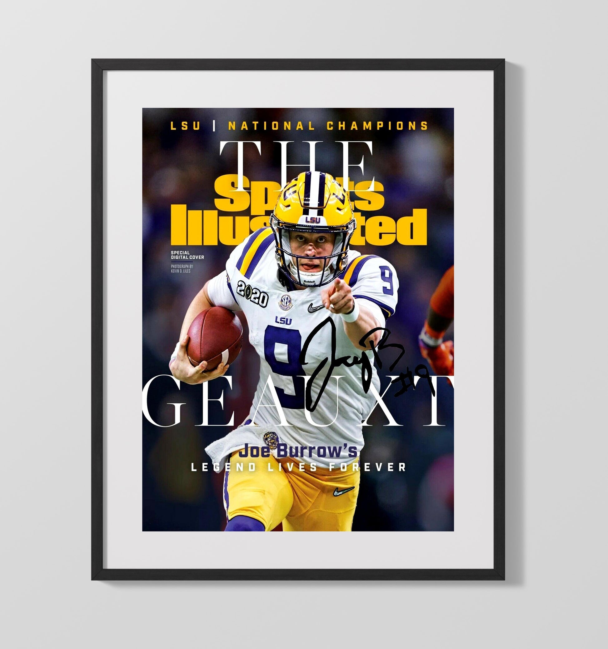 LSU Football Joe Burrow National Championship SI Cover 2020 College Football Wall Art 16x20 Gallery Frame wall art print – College Football decor