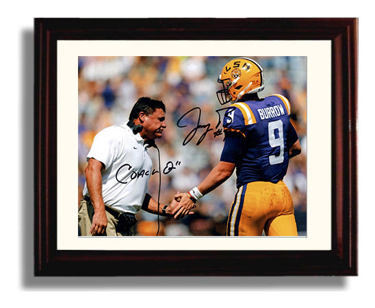 LSU Football Joe Burrow and Ed Orgeron Championship Sideline Moment College Football Wall Art 8x10 Beveled Frame wall art print – College Football decor