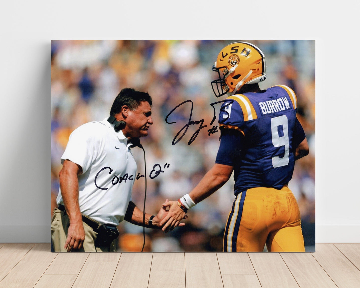 LSU Football - Joe Burrow and Ed Orgeron Championship Sideline Moment 8x10 Unframed Print college football wall art