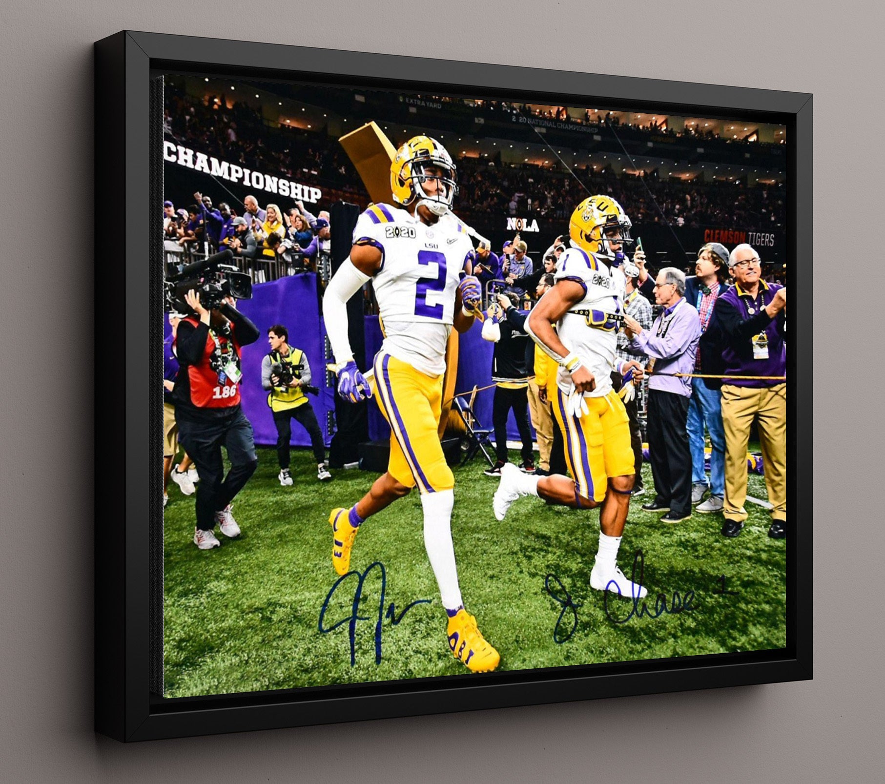 LSU Football Justin Jefferson and JaMarr Chase Championship Entrance College Football Wall Art 16x20 Framed Canvas wall art print – College Football decor