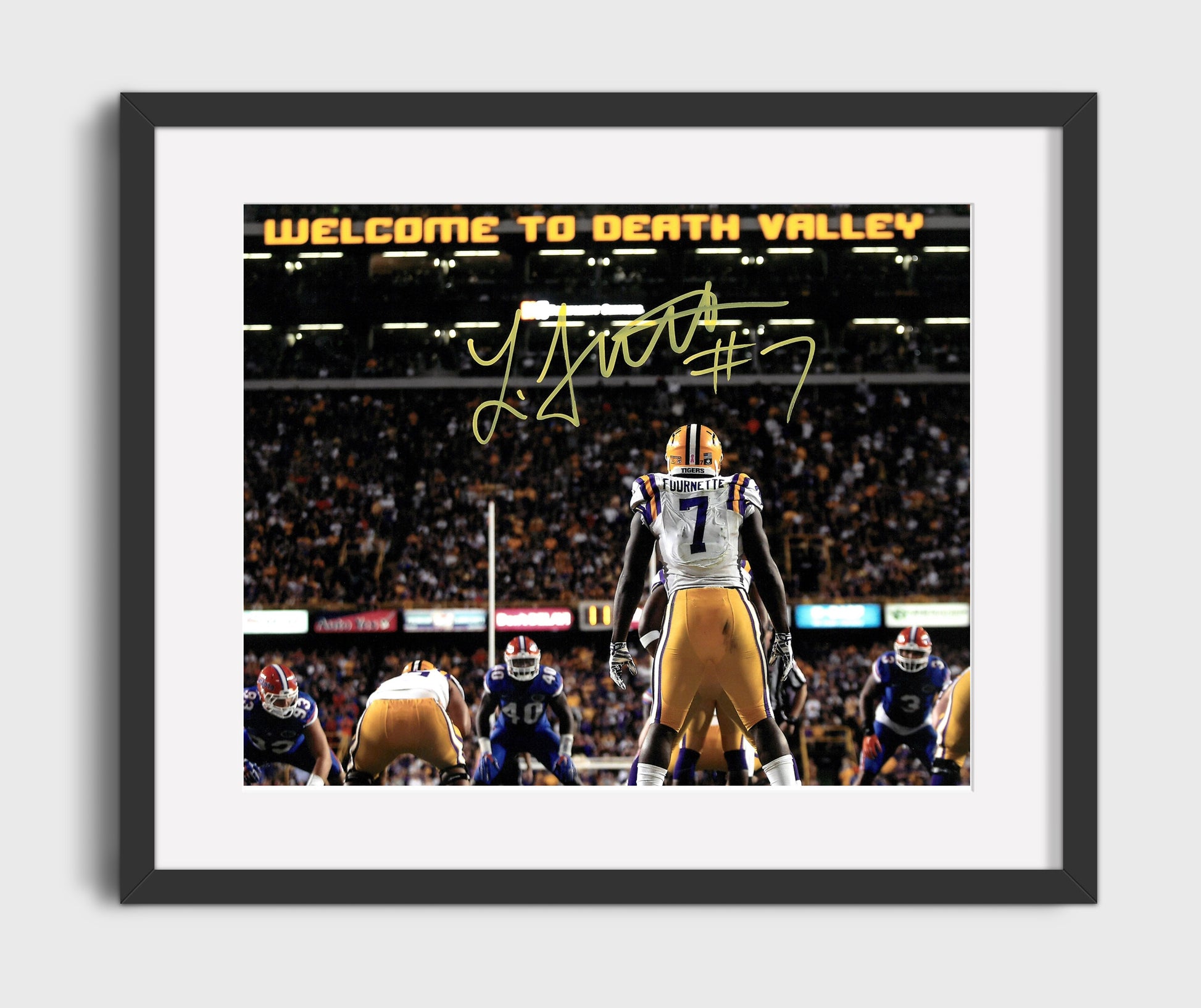LSU Football Leonard Fournette Death Valley Line Stance College Football Wall Art 16x20 Gallery Frame wall art print – College Football decor