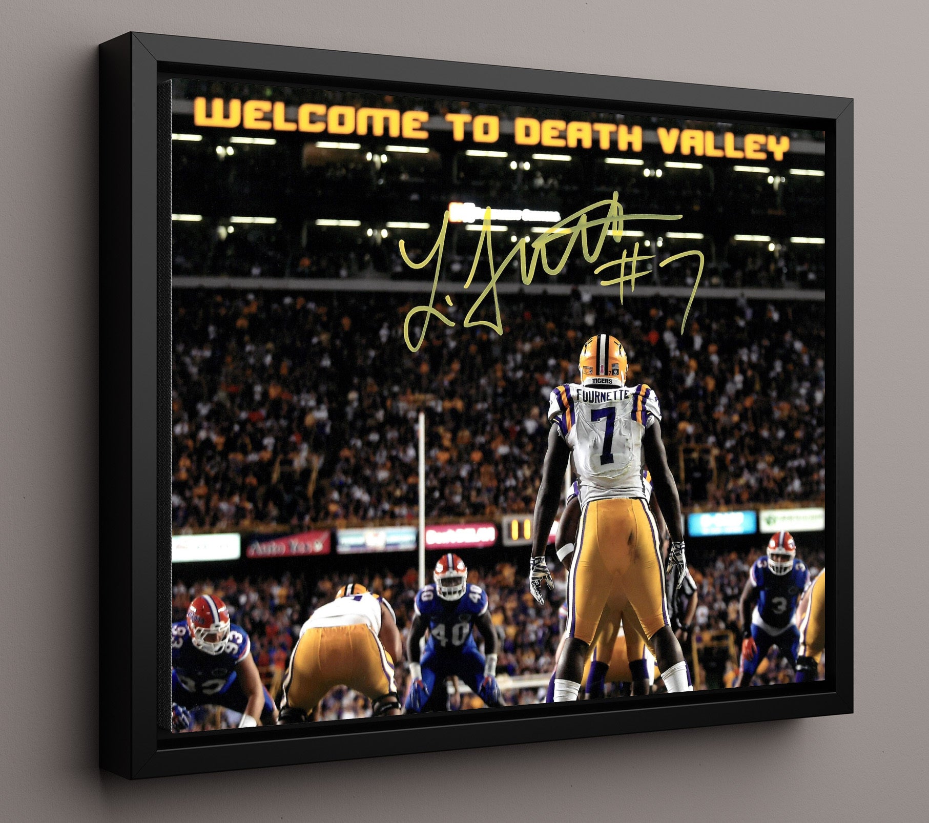 LSU Football - Leonard Fournette Death Valley Line Stance 8x10 Framed Canvas college football wall art