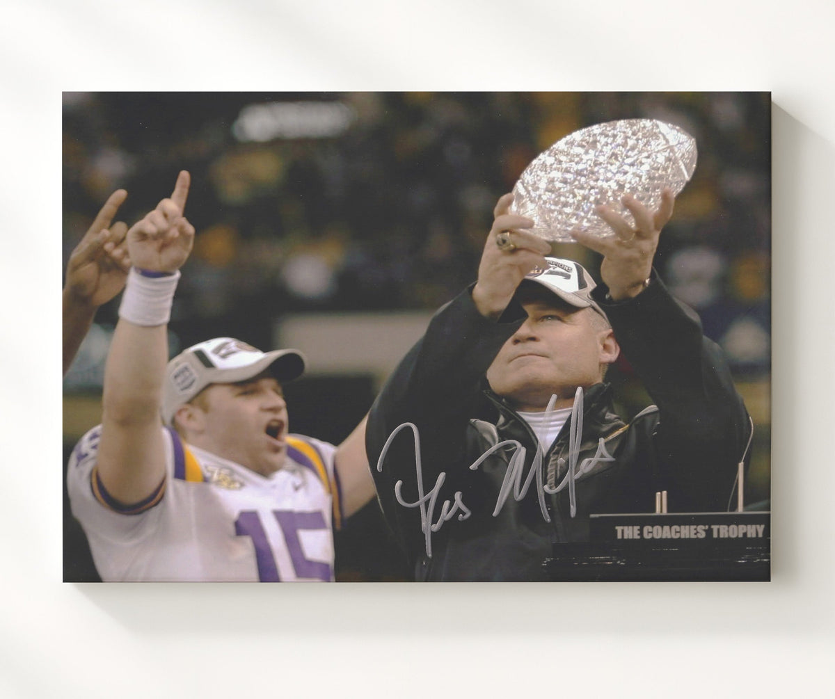 LSU Football - Les Miles Championship Trophy Lift 8x10 Canvas college football wall art