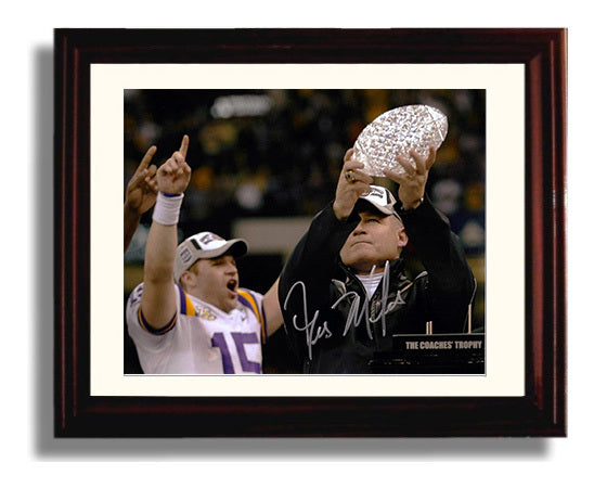 LSU Football - Les Miles Championship Trophy Lift 8x10 Beveled Frame college football wall art