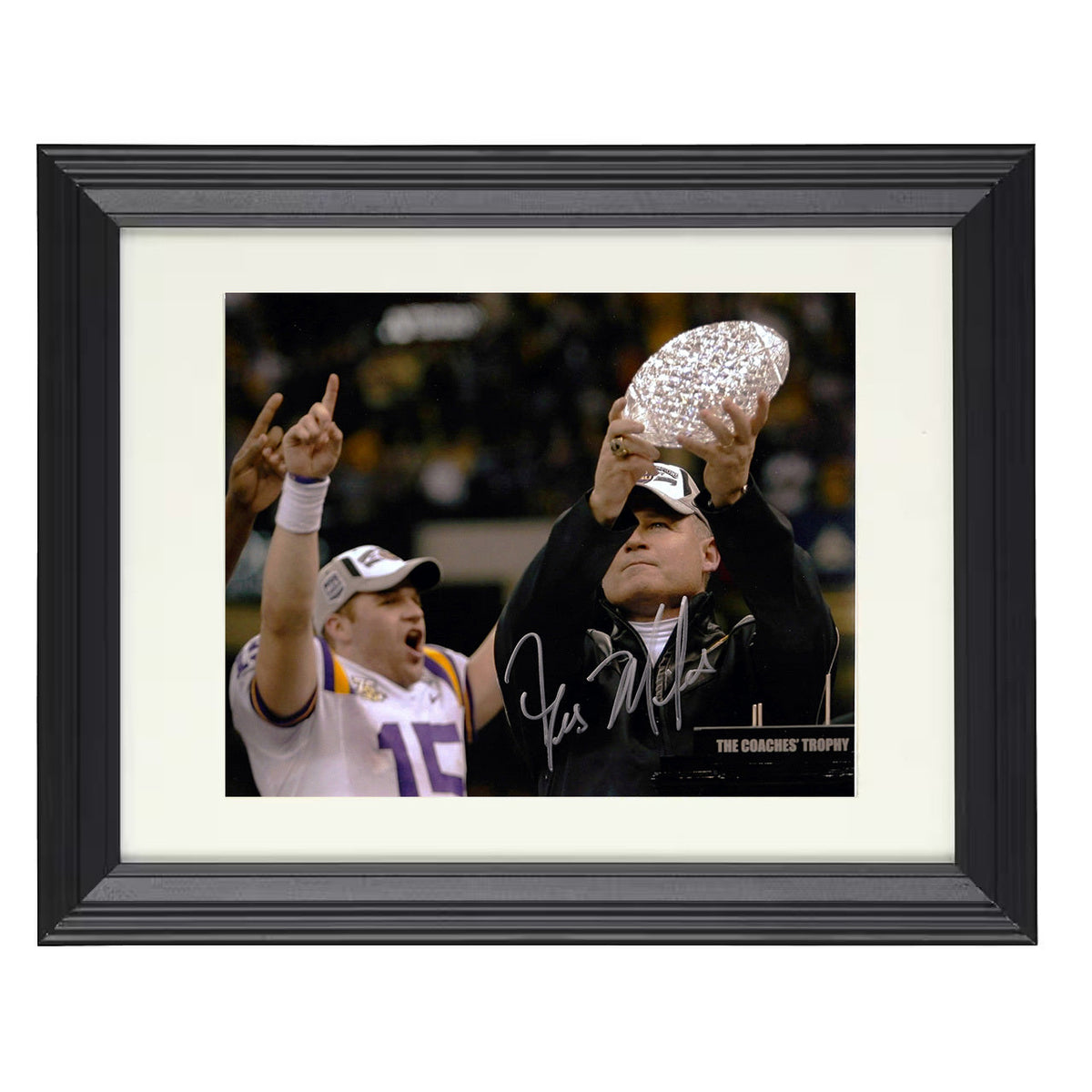 LSU Football - Les Miles Championship Trophy Lift 8x10 Beveled Frame college football wall art
