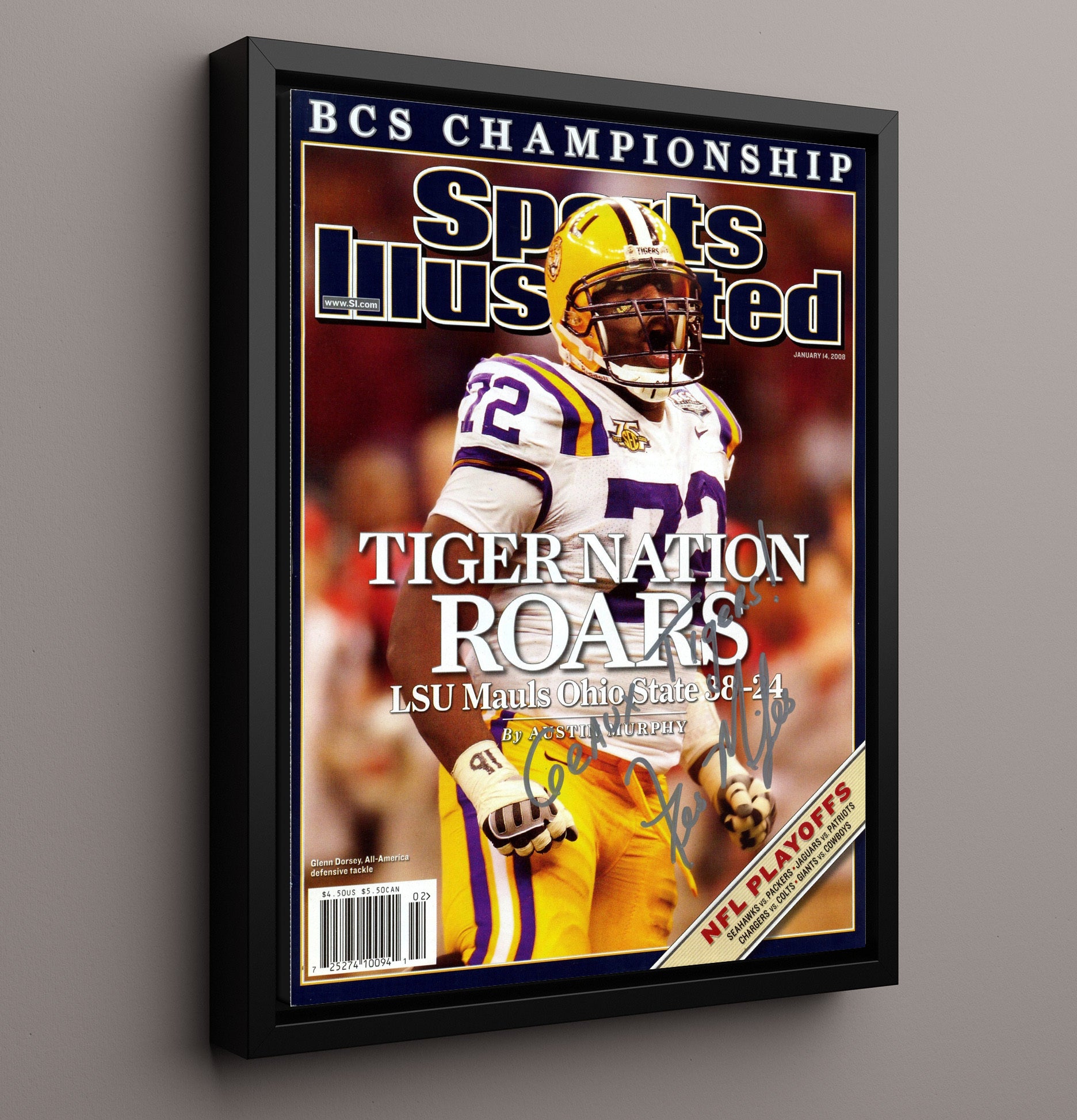 LSU Football Les Miles Tiger Nation Leader College Football Wall Art 16x20 Framed Canvas wall art print – College Football decor