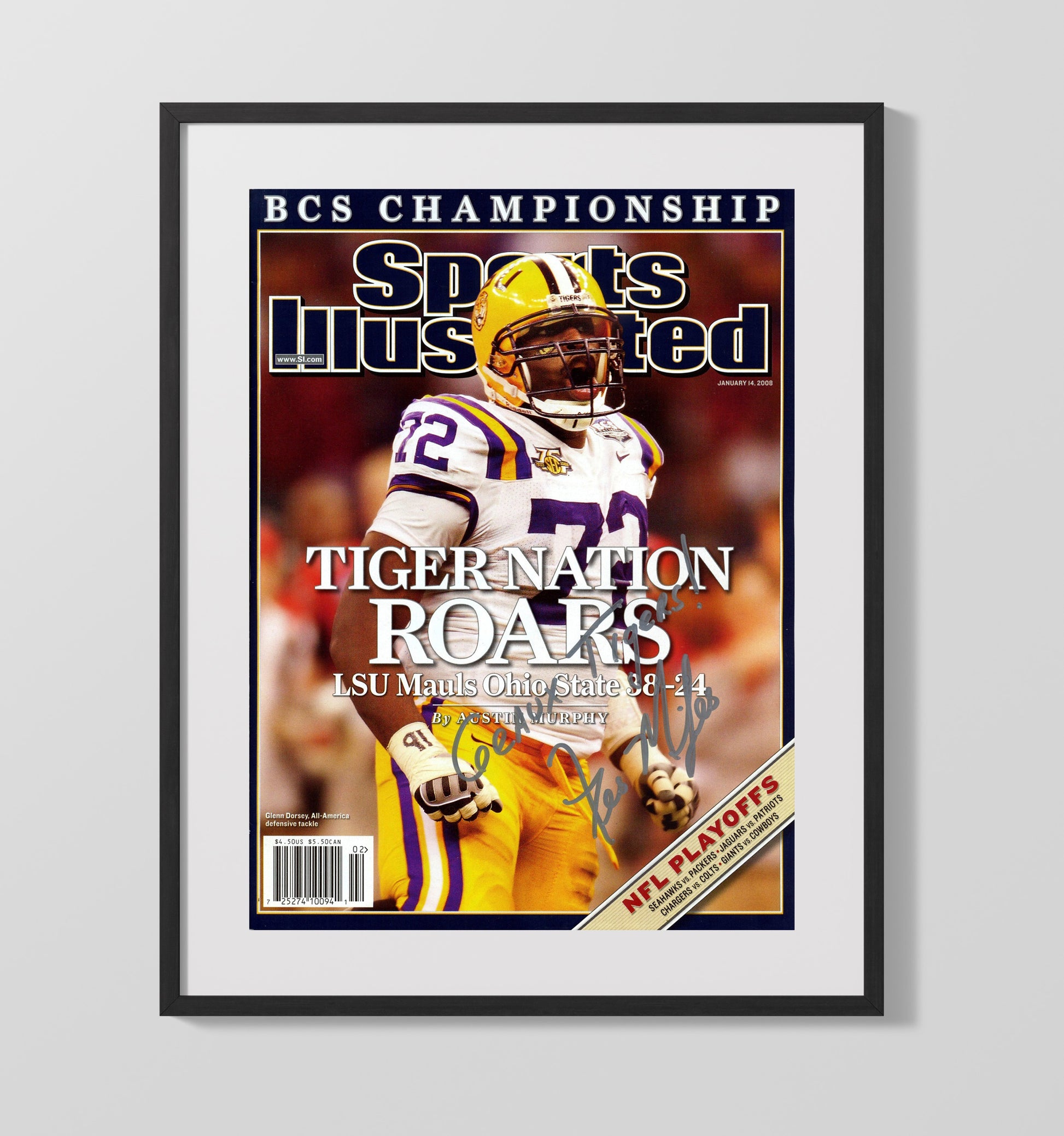 LSU Football Les Miles Tiger Nation Leader College Football Wall Art 16x20 Gallery Frame wall art print – College Football decor