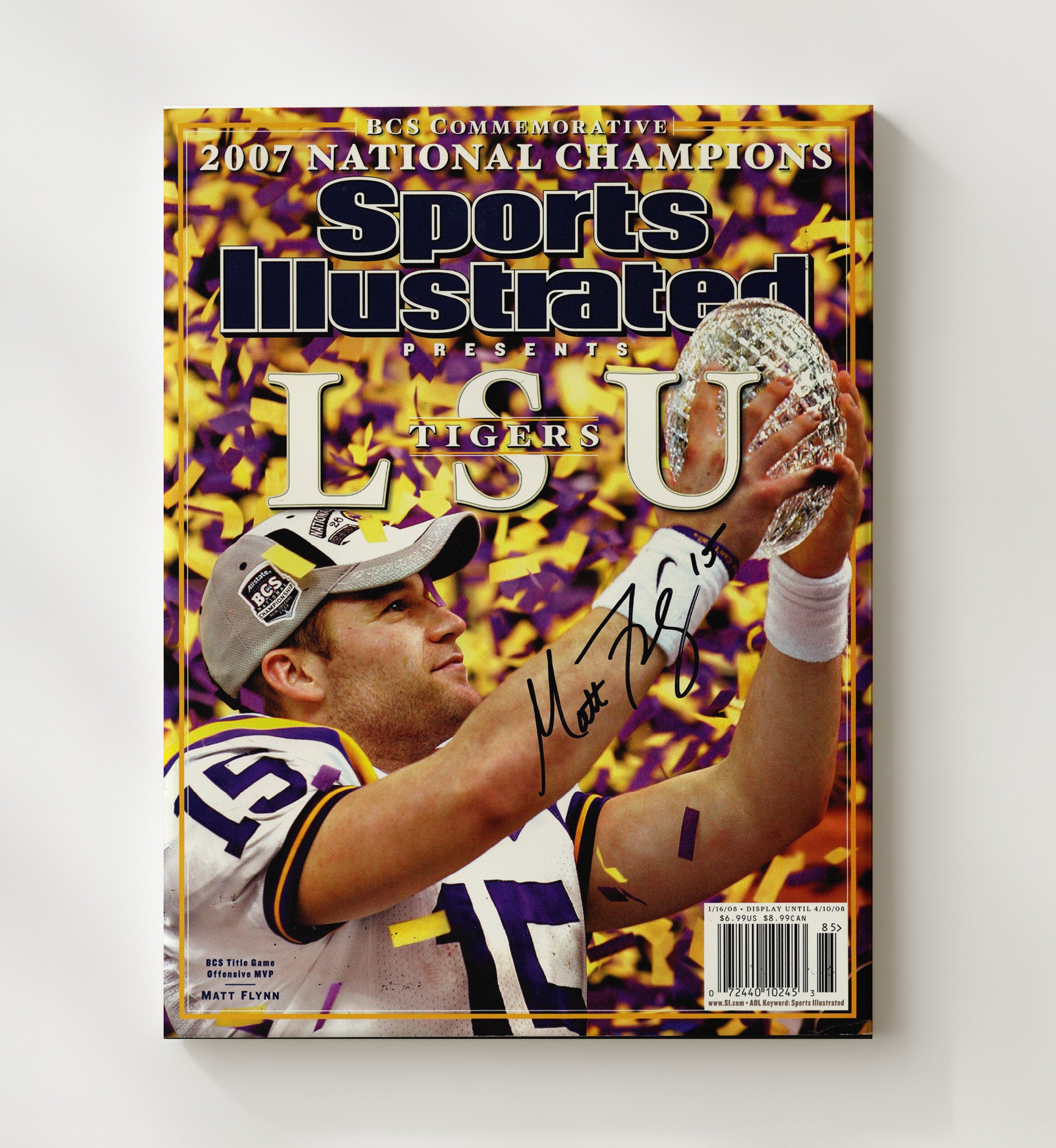 LSU Football Matt Flynn BCS National Championship Trophy Celebration 2007 SI College Football 20x24 Canvas wall art print – College Football decor