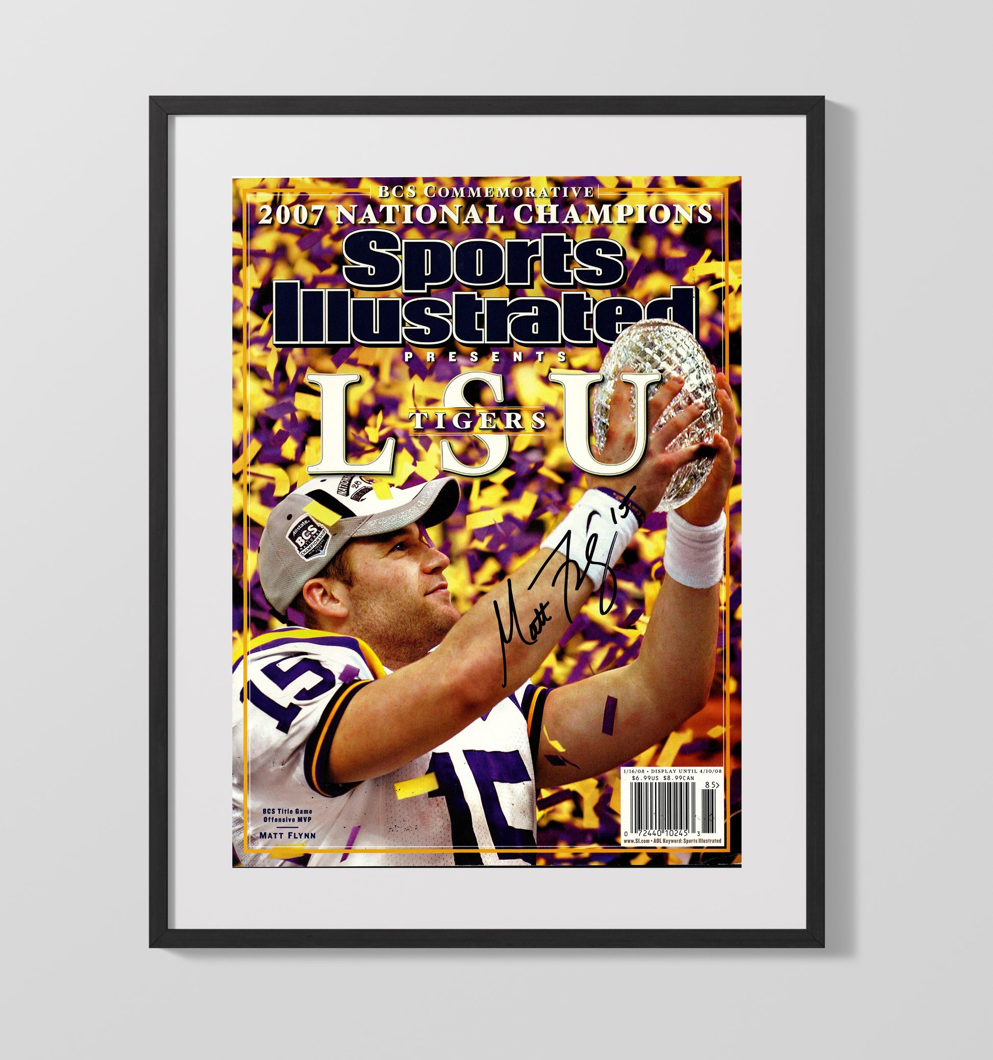 LSU Football Matt Flynn BCS National Championship Trophy Celebration 2007 SI College Football 16x20 Gallery Frame wall art print – College Football decor