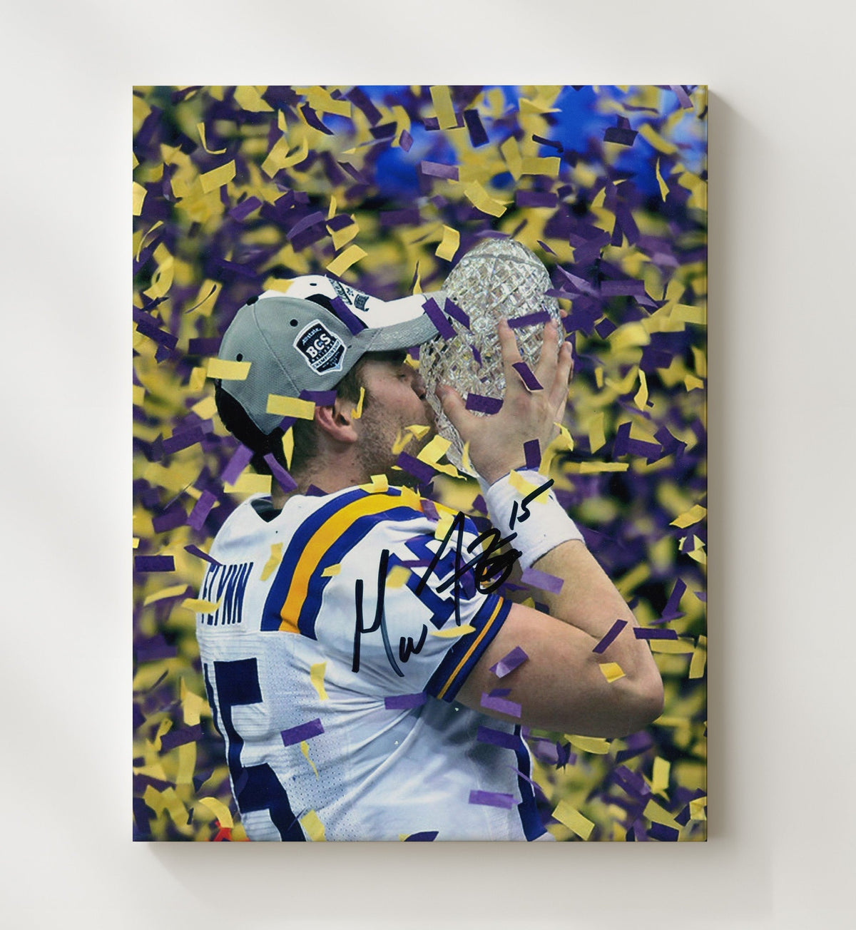 LSU Football - Matt Flynn Trophy Kiss Championship Moment 8x10 Canvas college football wall art
