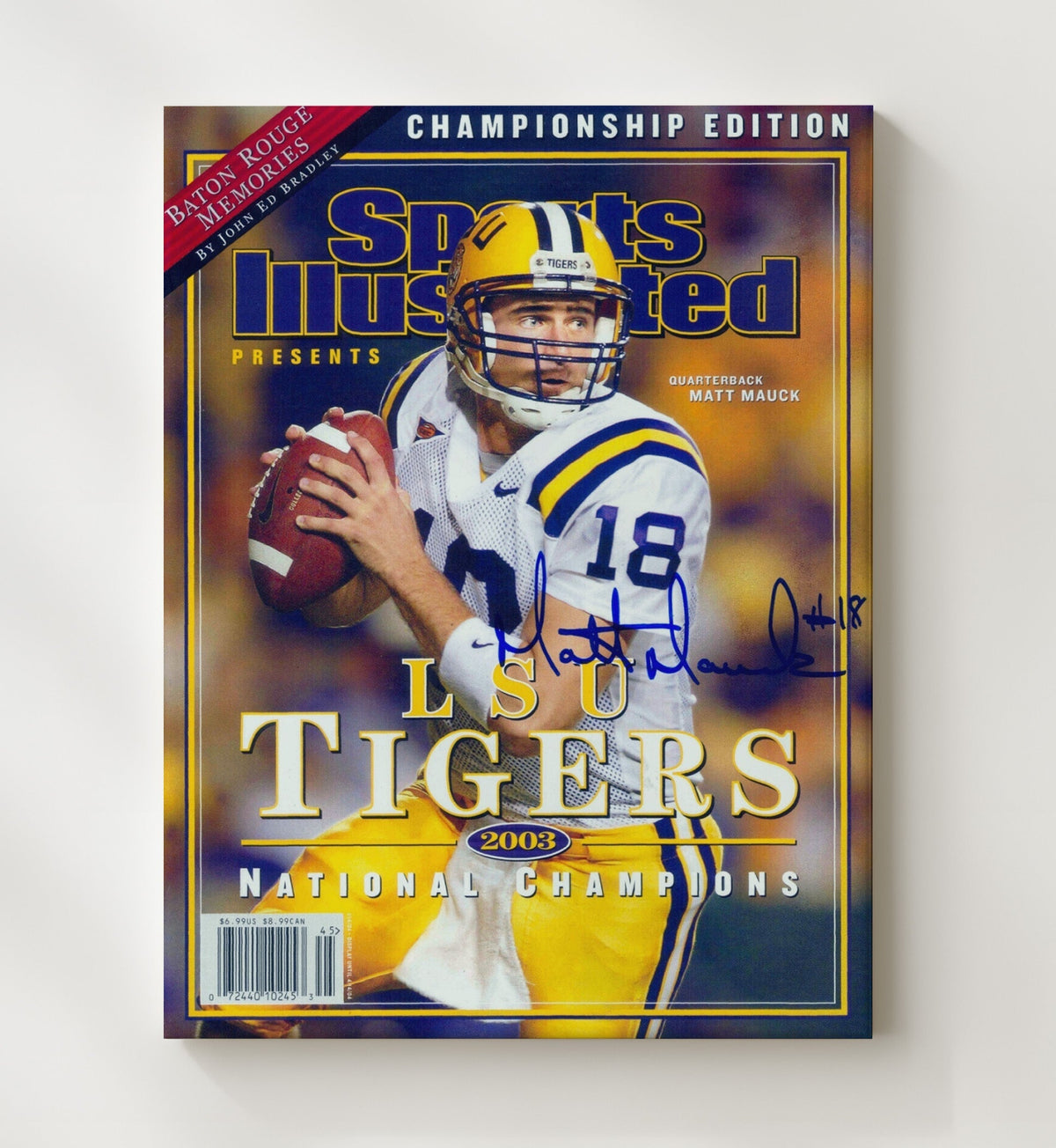 LSU Football - Matt Mauck National Champion Quarterback 2003 SI Cover 8x10 Canvas college football wall art