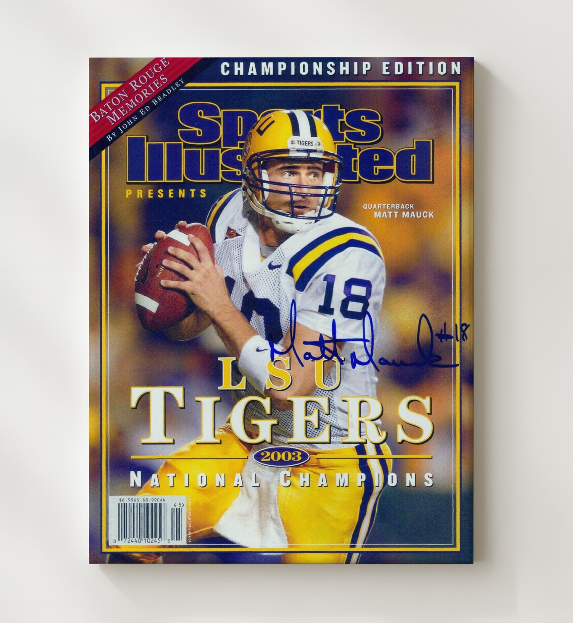 LSU Football - Matt Mauck National Champion Quarterback 2003 SI Cover 8x10 Canvas college football wall art
