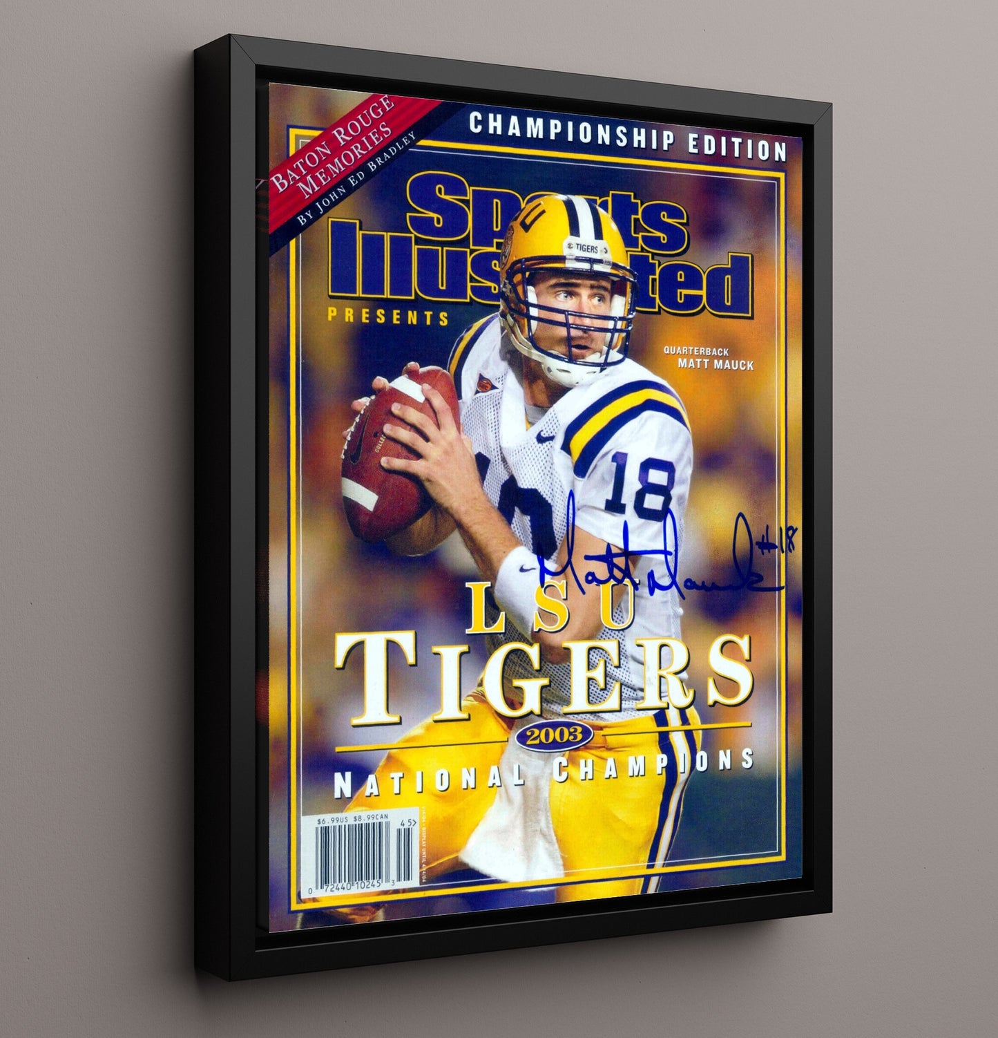LSU Football Matt Mauck National Champion Quarterback 2003 SI Cover College Football Wall Art 16x20 Framed Canvas wall art print – College Football decor