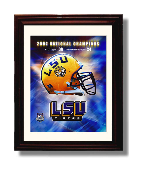 LSU Football National Championship Helmet Display 2007 College Football Wall Art 8x10 Beveled Frame wall art print – College Football decor