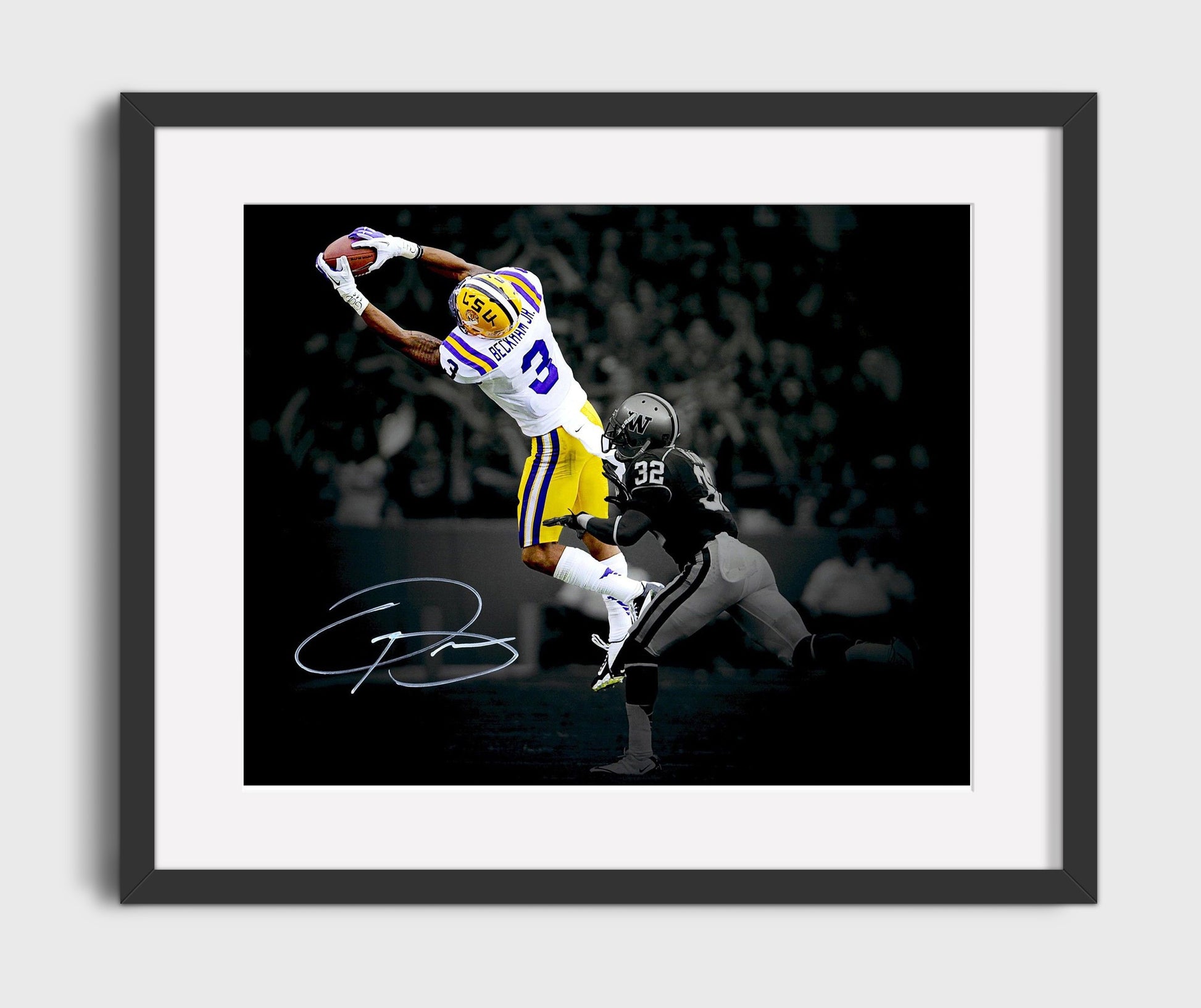 LSU Football Odell Beckham Jr One Hand Catch Highlight College Football Wall Art 16x20 Gallery Frame wall art print – College Football decor